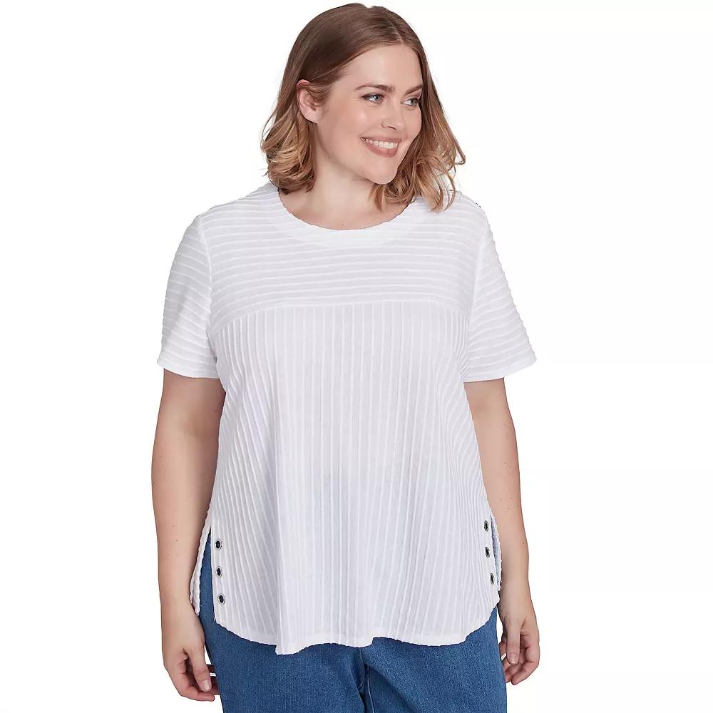 Plus Size Alfred Dunner Solid Textured Short Sleeve Tee, Women's, Size: 3XL, White Product Image