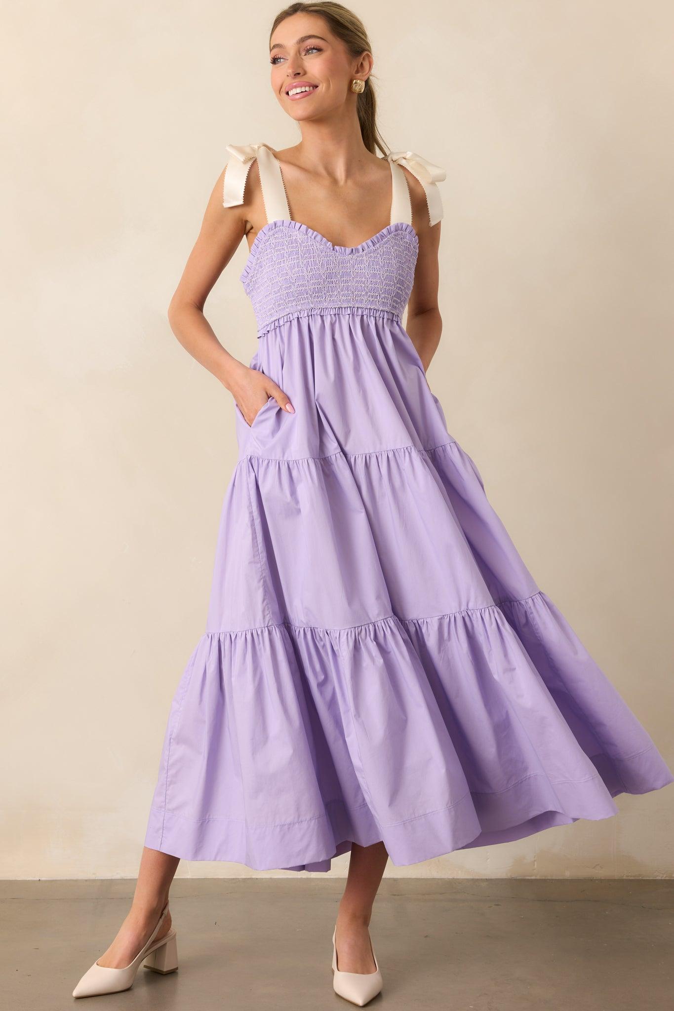 The Felicity Lavender Cotton Midi Dress Product Image