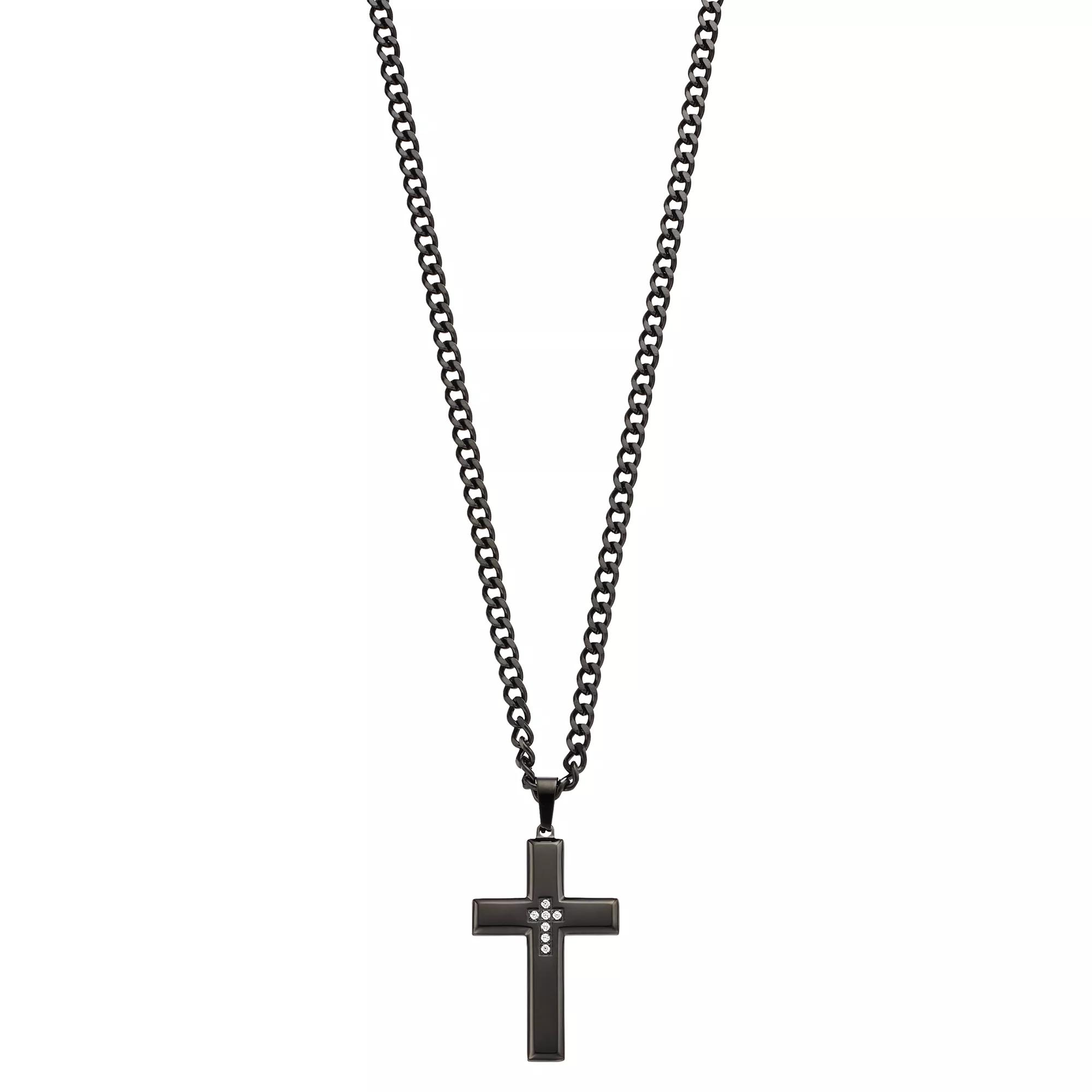Diamond Brilliance Men's Black Stainless Steel 1/10 Carat T.W. Black Lab-Created Diamond Cross Pendant Necklace,  Product Image