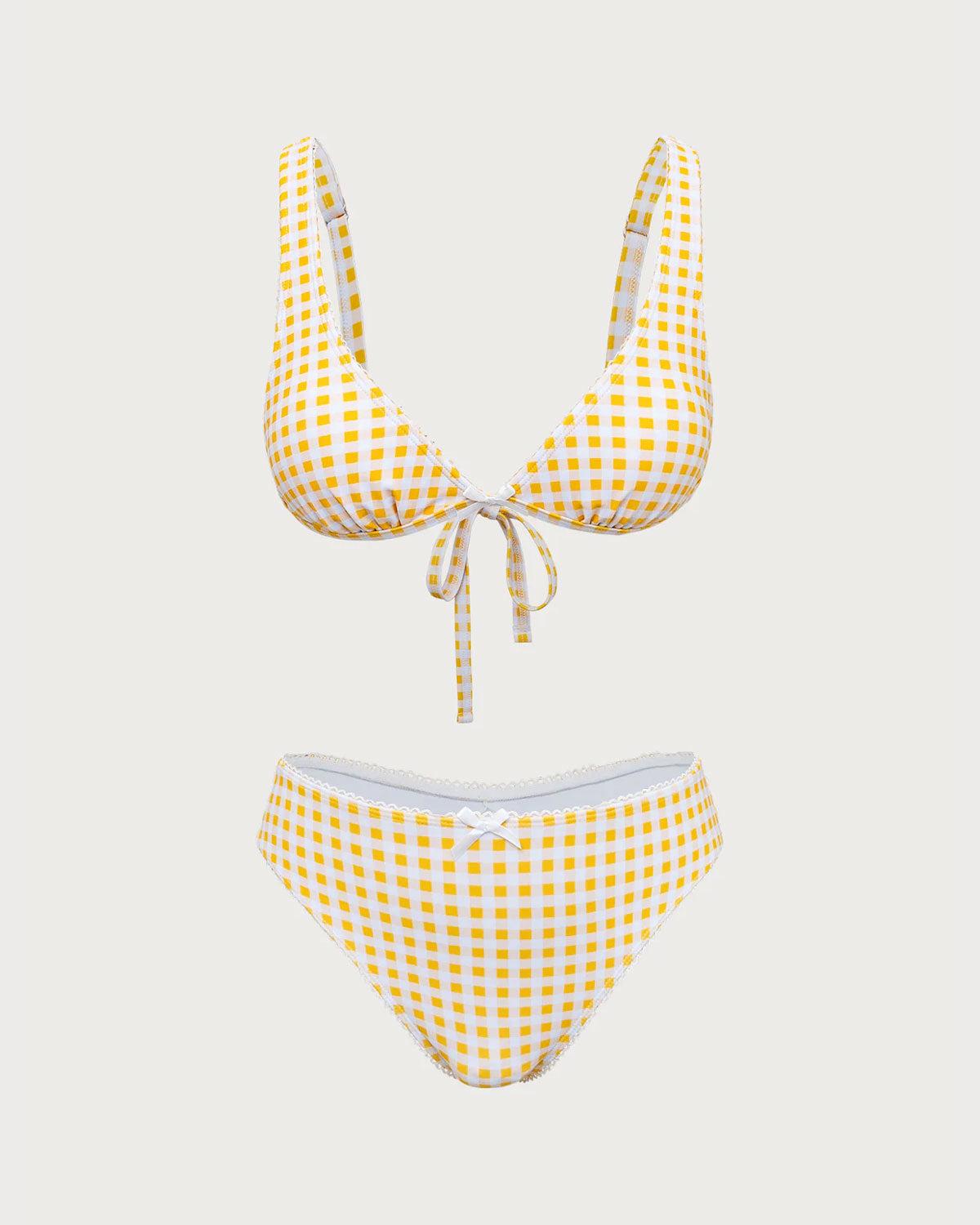 Yellow Plaid Triangle Bikini Set Product Image