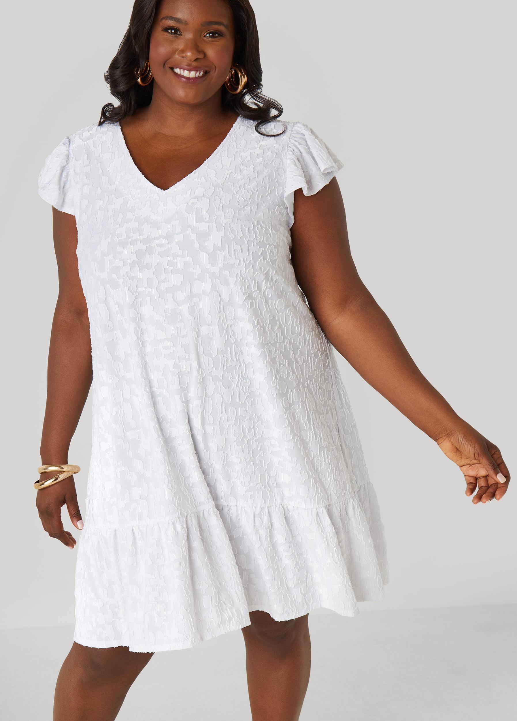 Plus Size Flounced Burnout Dress Ashley Stewart Product Image