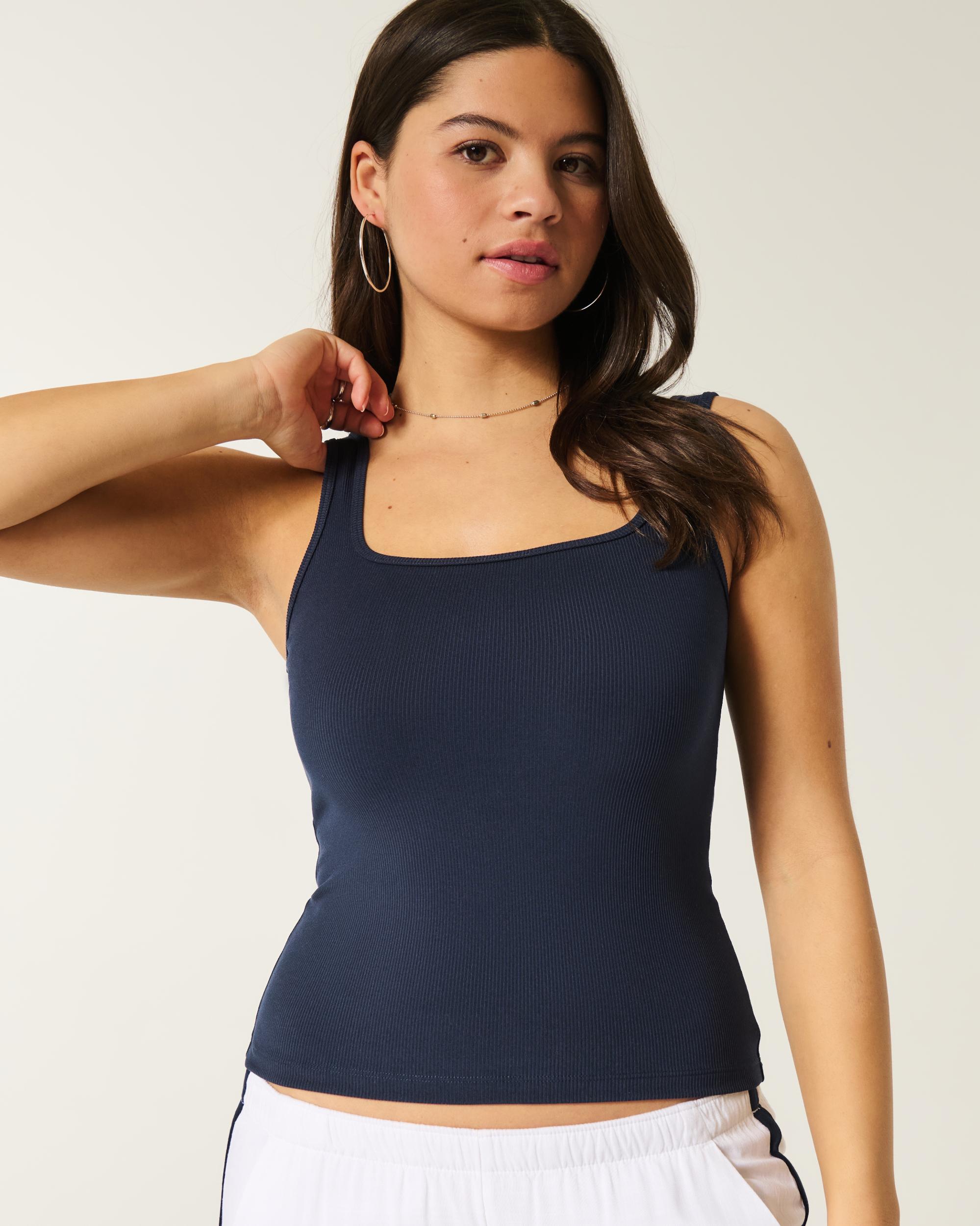 Ribbed Seamless Fabric Square-Neck Tank Product Image