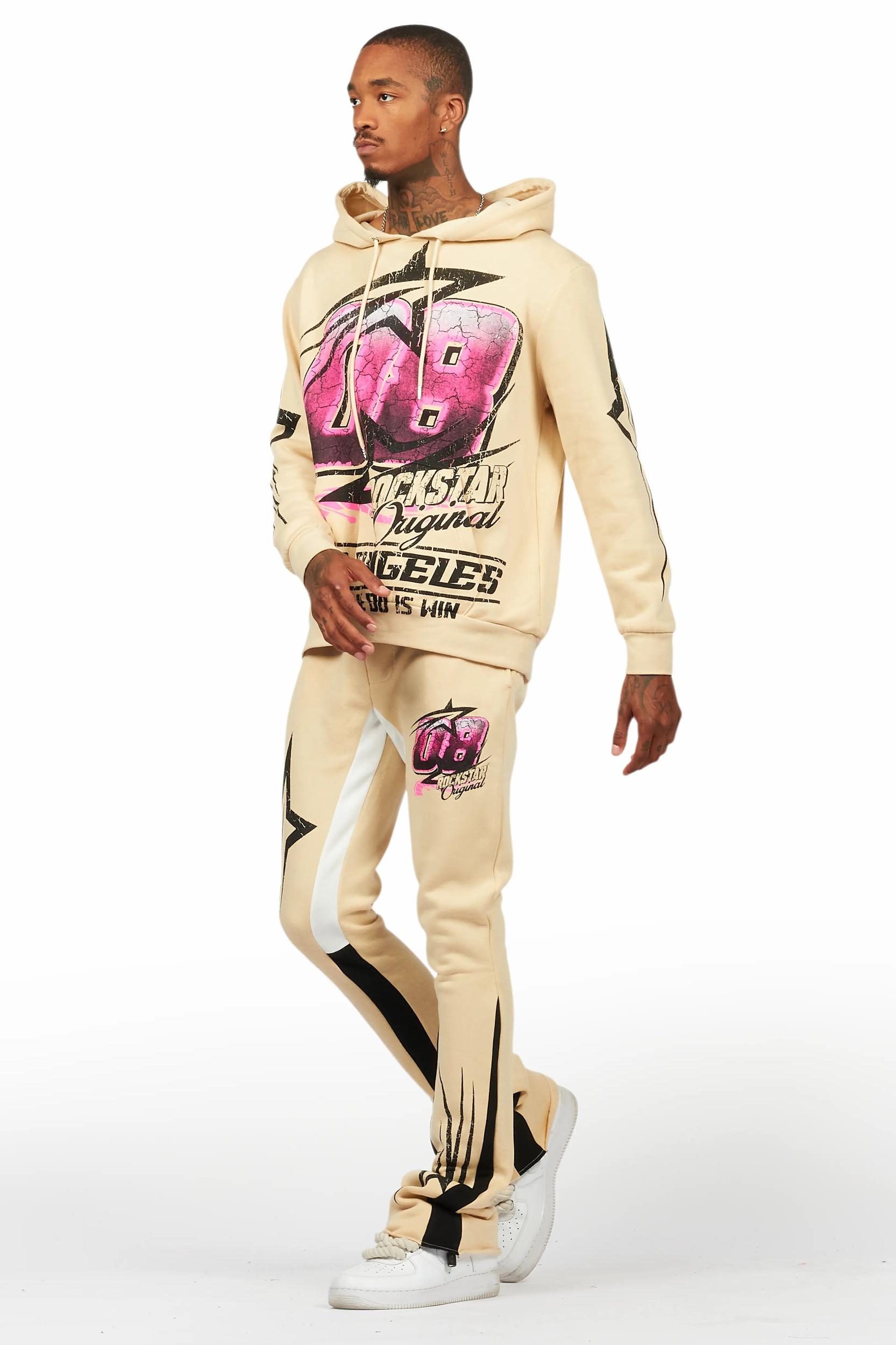 Kastell Beige Hoodie/Stack Flare Track Pant Set Male Product Image