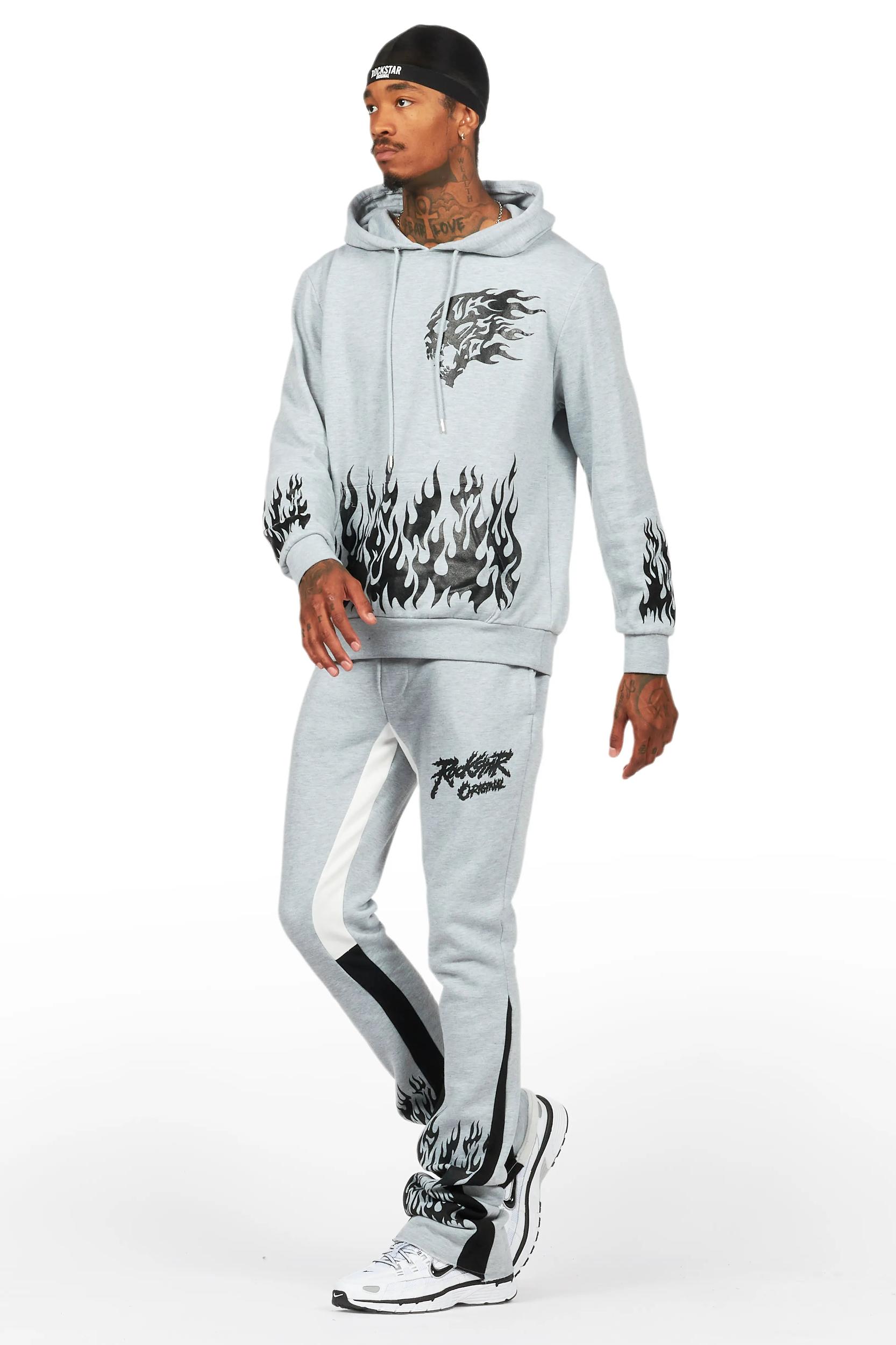 Bubble Grey/Black Stacked Flare Hoodie Track Set Male Product Image