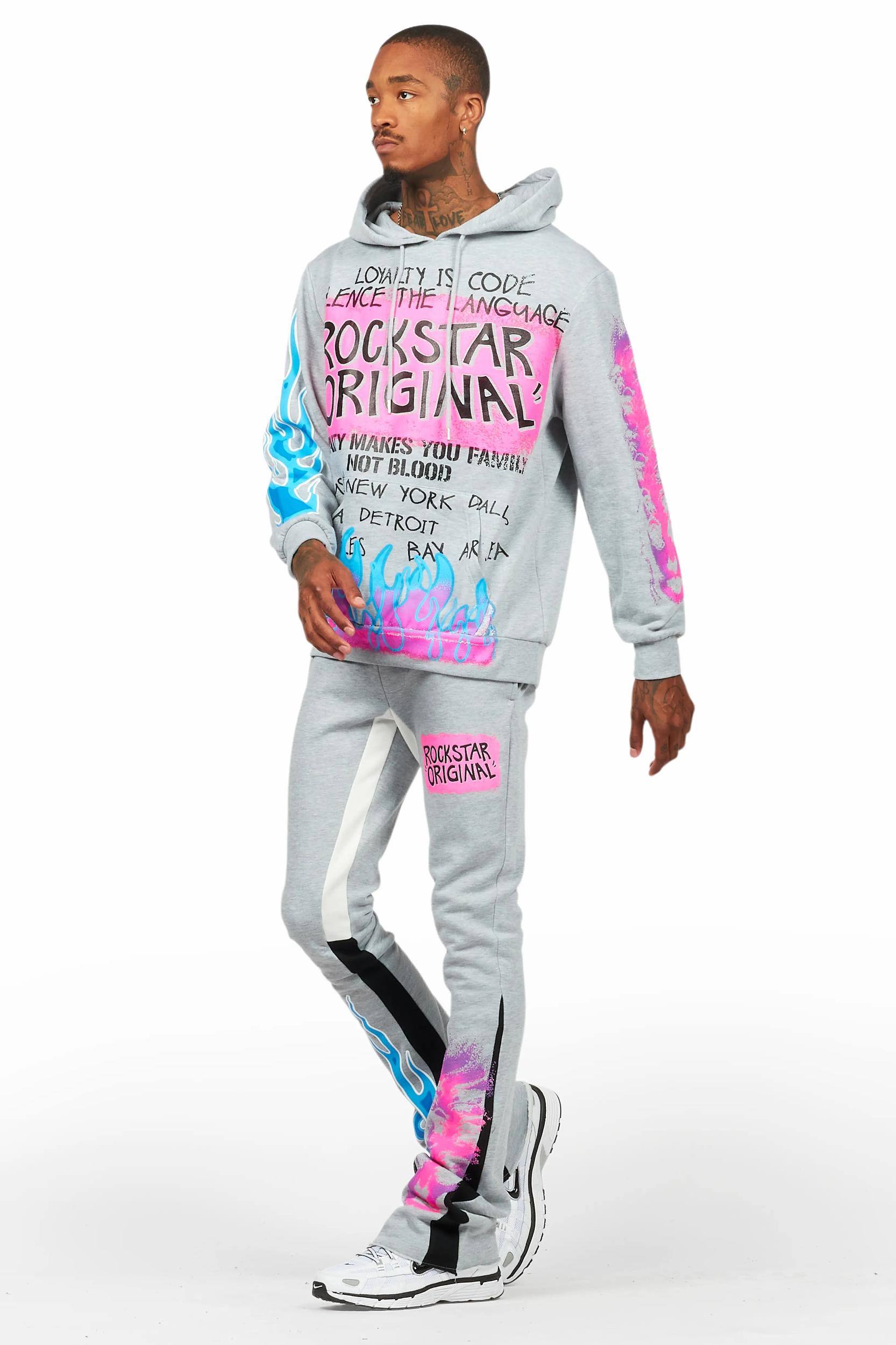 Beno Heather Grey Stacked Flare Hoodie Track Set Male Product Image