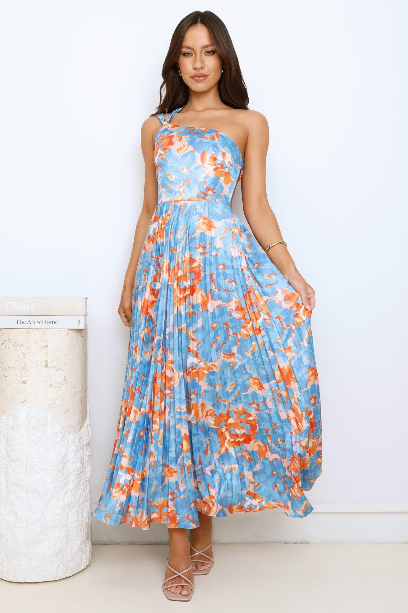 Dressed And Ready One Shoulder Satin Maxi Dress Blue Product Image