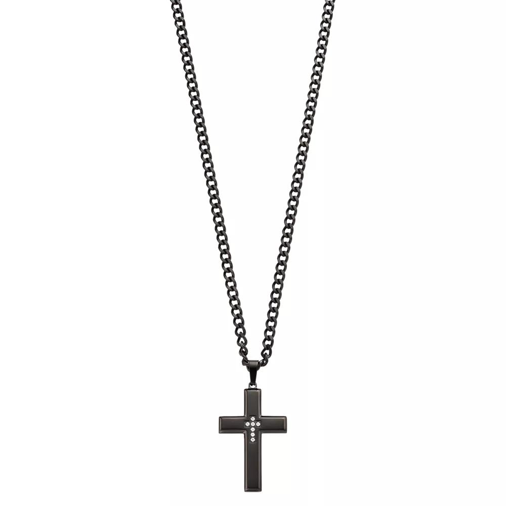 Diamond Brilliance Men's Black Stainless Steel 1/10 Carat T.W. Black Lab-Created Diamond Cross Pendant Necklace,  Product Image