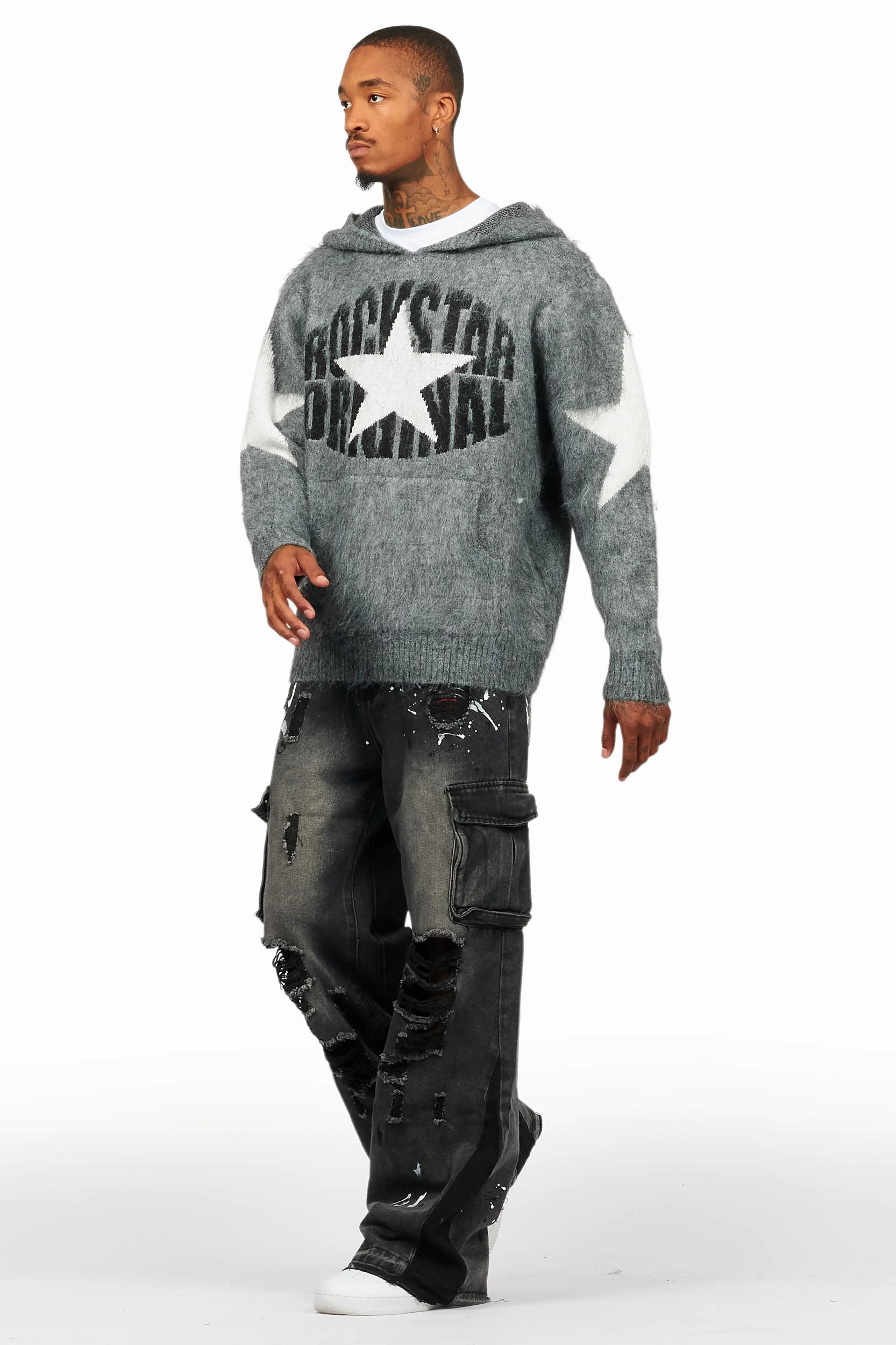 States Grey Mohair Hoodie/Baggy Fit Jean Bundle Male Product Image