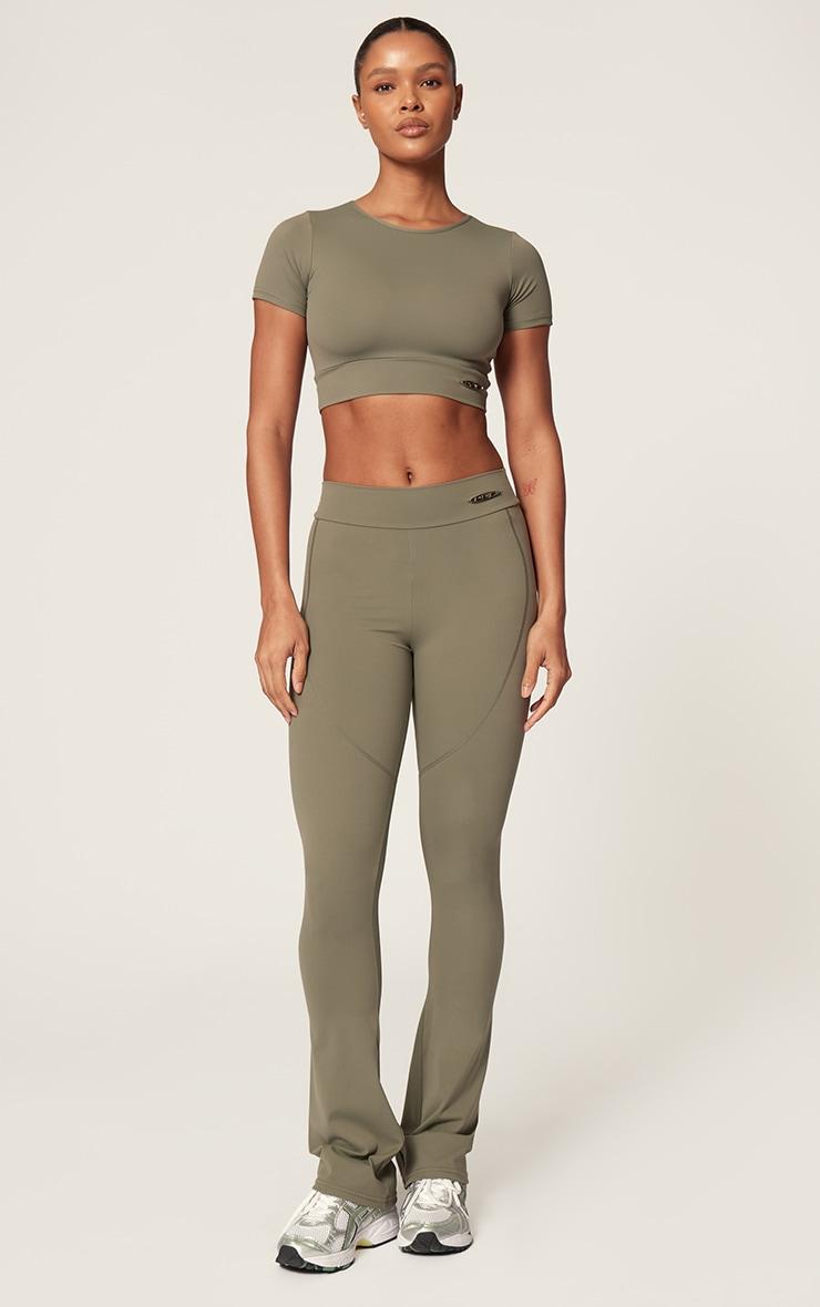 Olive Sport Metal Badge Sculpt High Waist Flare Pants Product Image