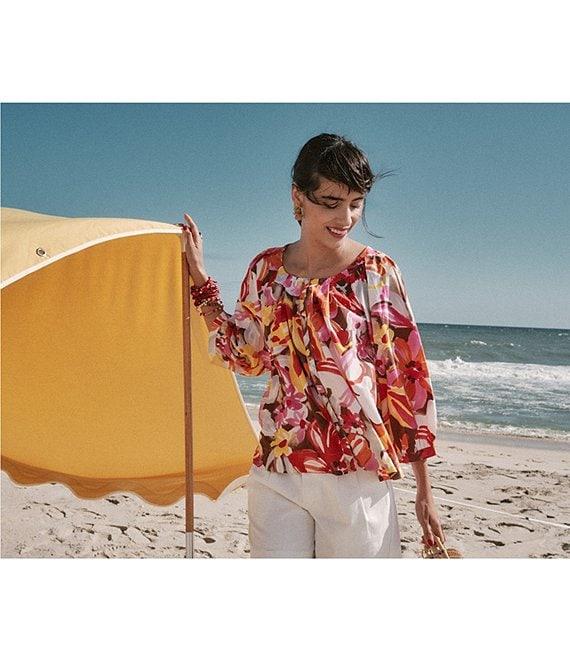 FRANCES VALENTINE Zoe Sun Floral Print Scoop Neck 3/4 Sleeve Blouse Product Image
