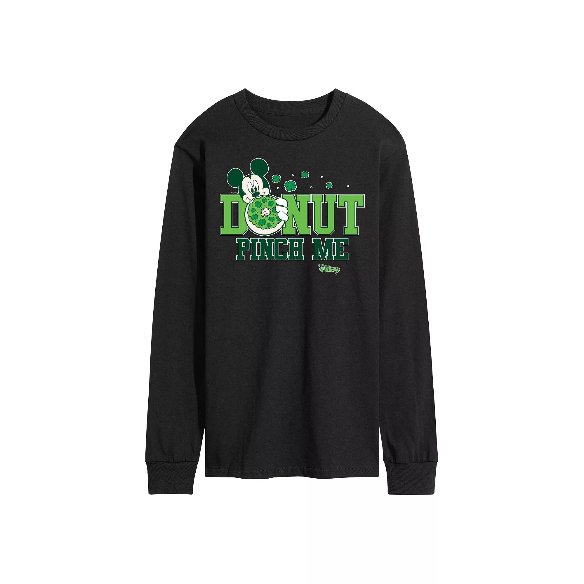 Disney's Mickey Mouse Men's Donut Pinch Me Graphic Long Sleeve Graphic Tee,  Product Image