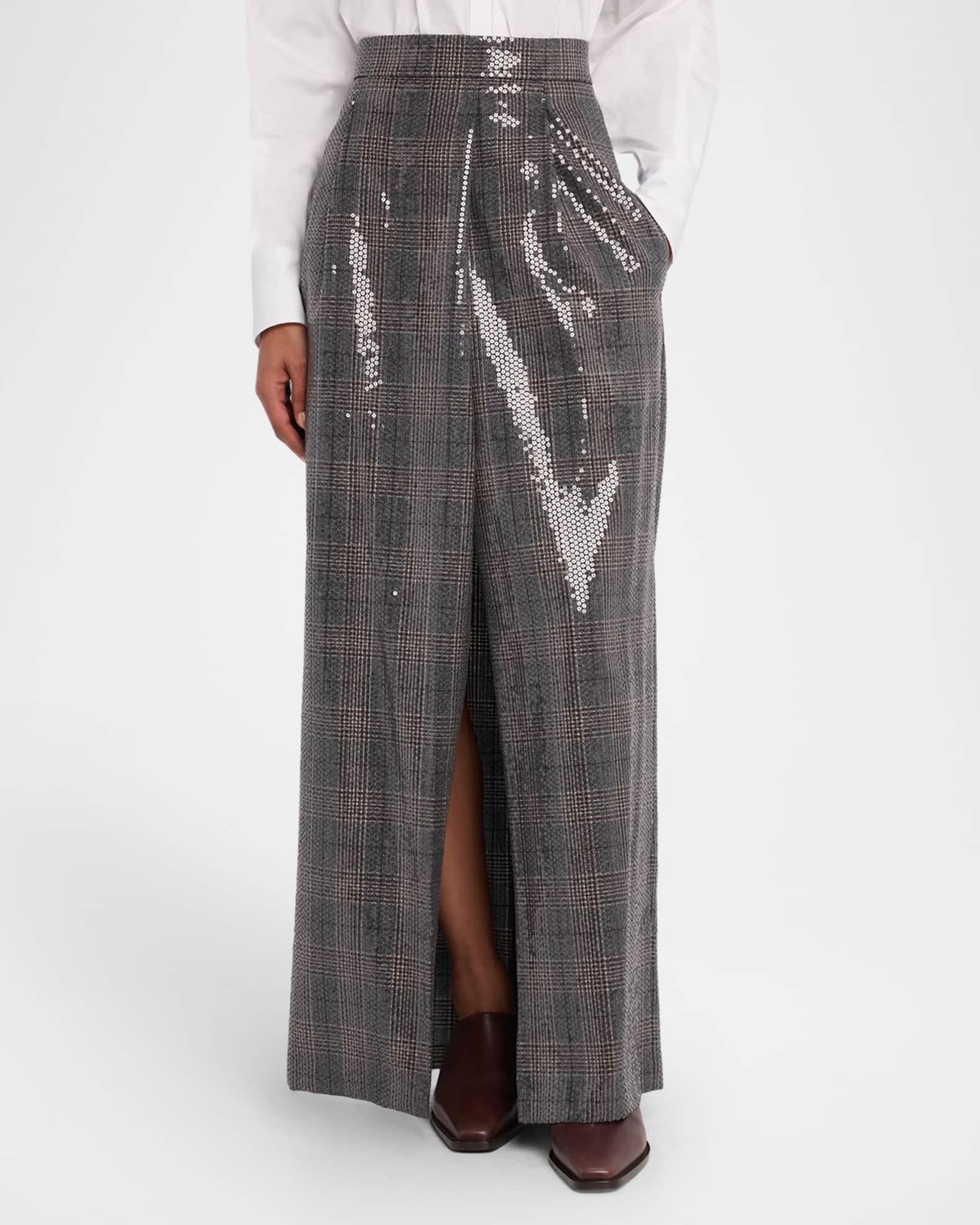 Sequined Prince of Wales Wool Skirt Product Image