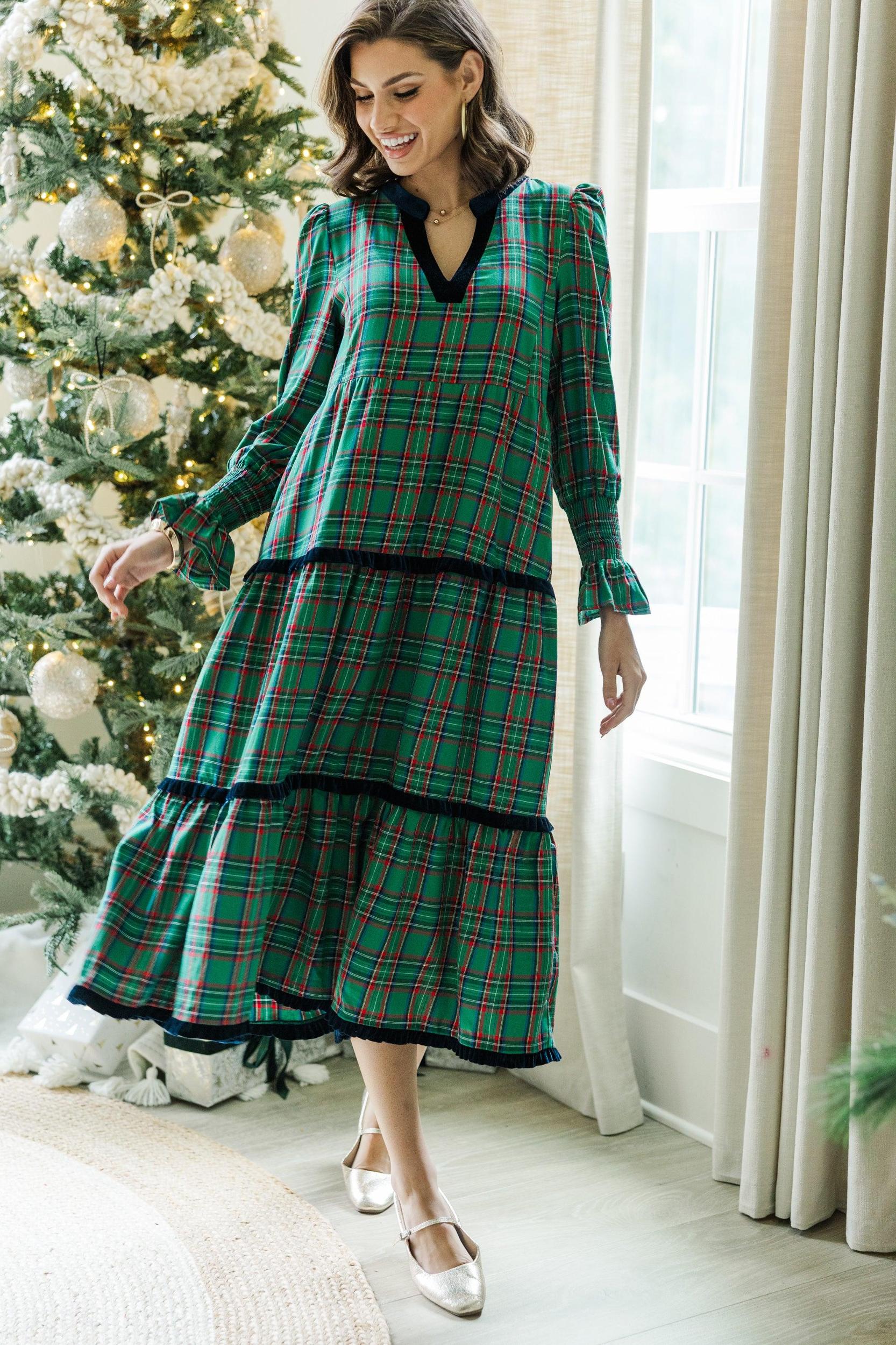 What A Surprise Green Plaid Midi Dress Female Product Image