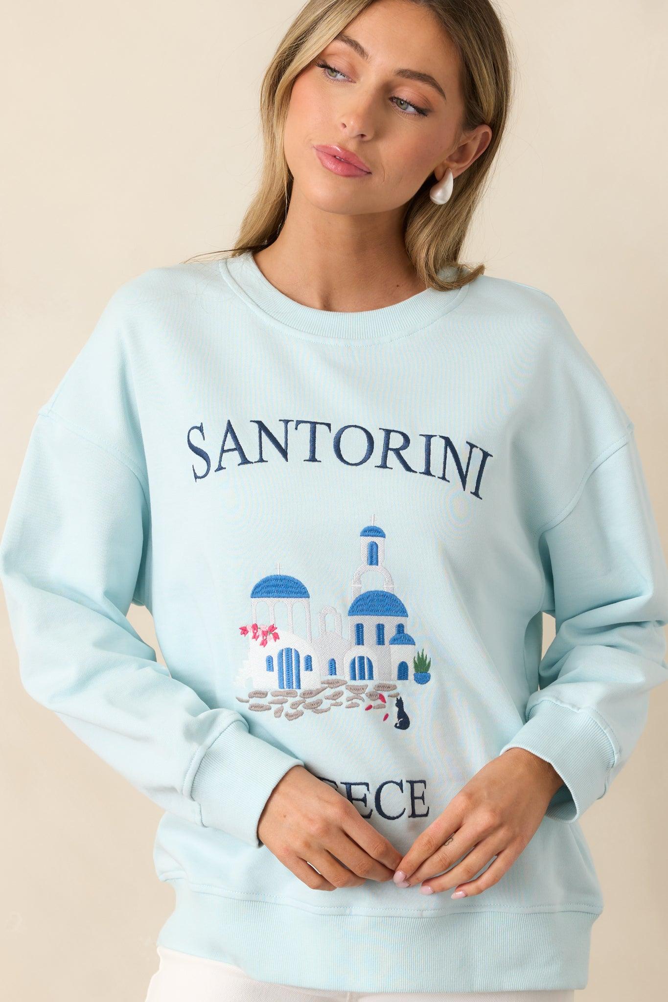 Santorini Dreaming Light Blue Crew Neck Sweatshirt Product Image