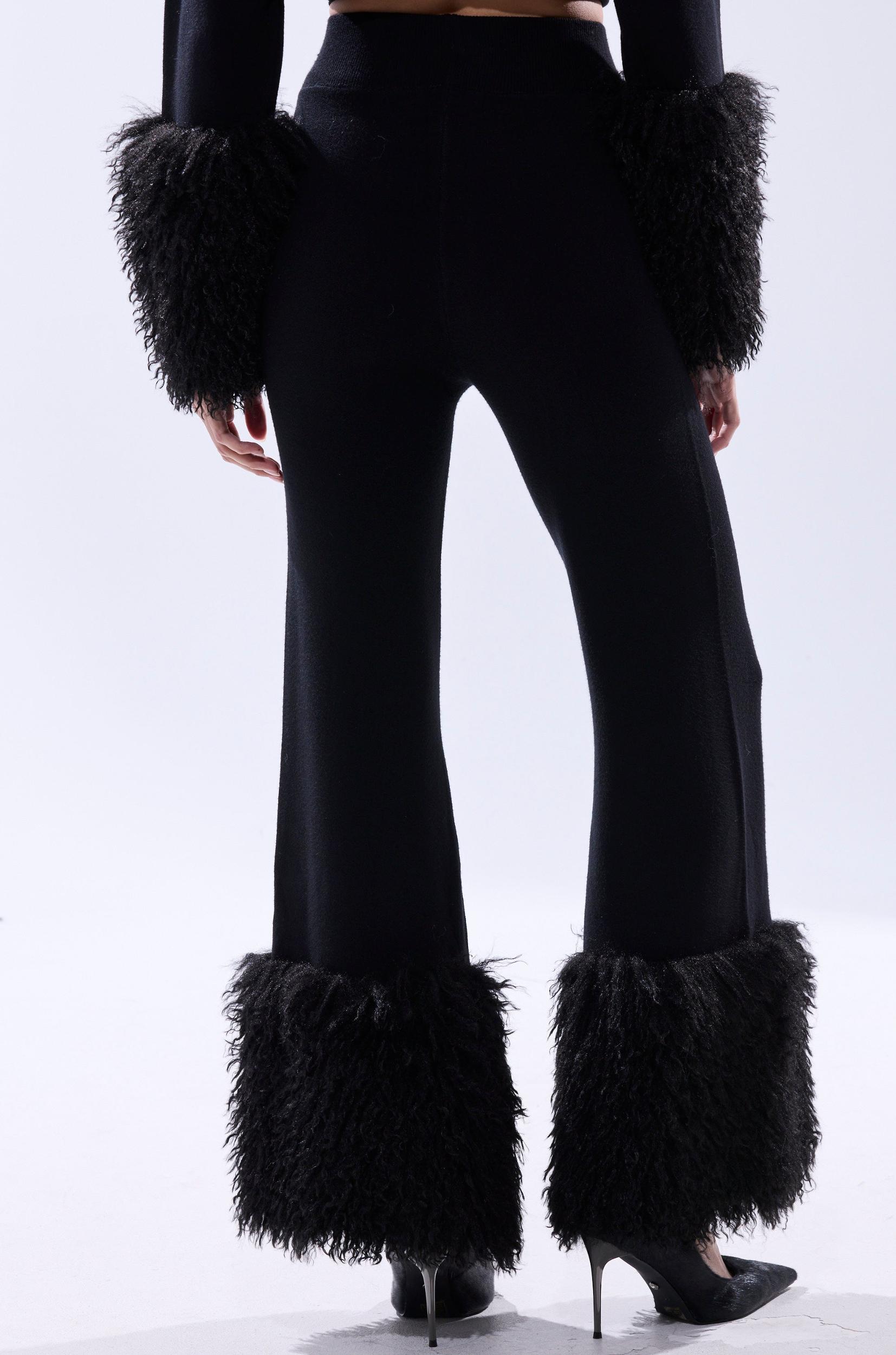 COZY VIBES SWEATER PANT WITH FUR CUFF IN BLACK Product Image