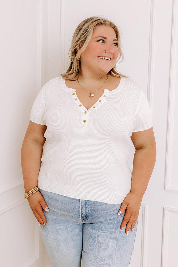 Cafe Hangout Ribbed Henley Top in Ivory Curves Product Image
