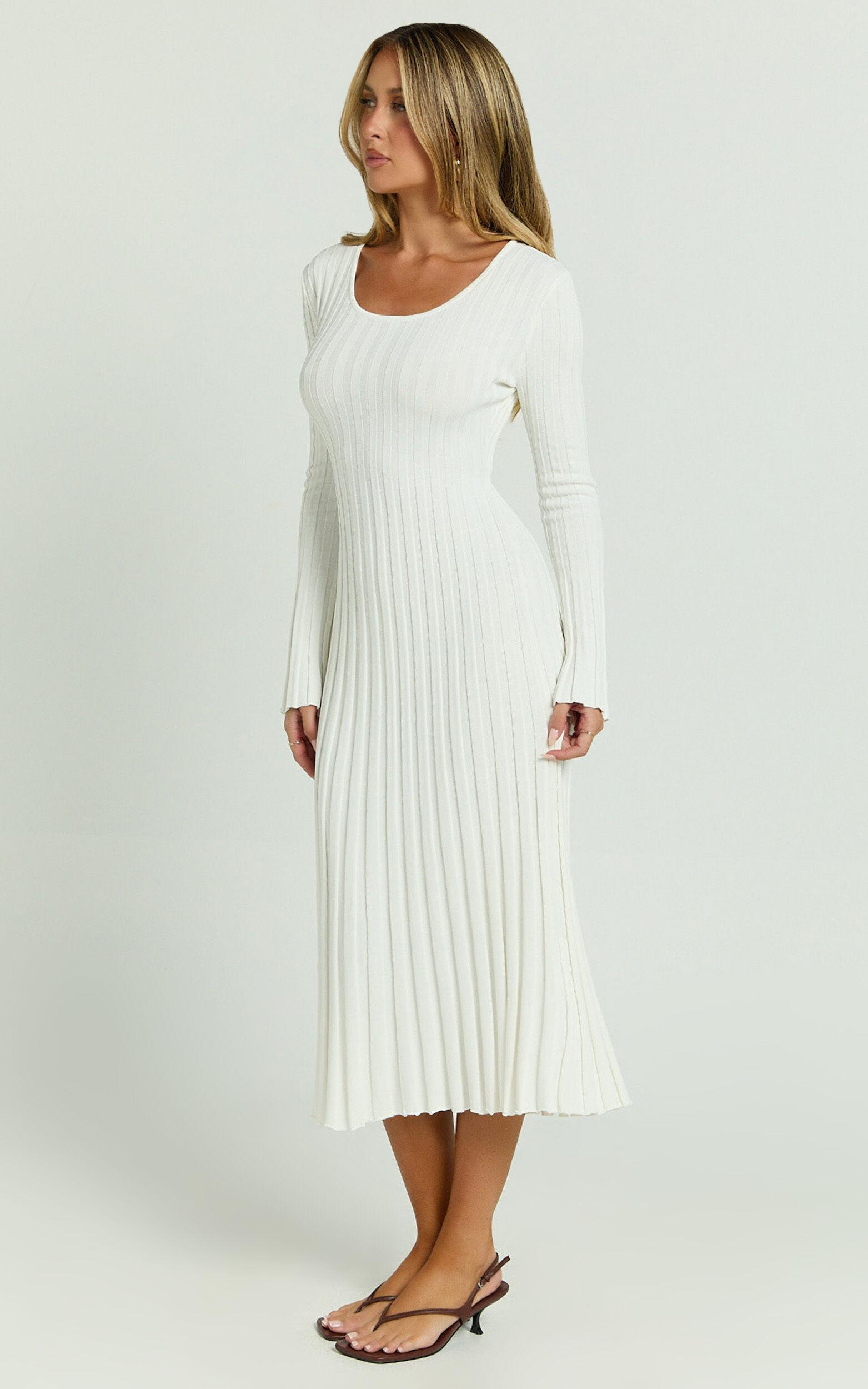 Blaire Midi Dress - Long Sleeve Tie Back Flare Dress in Ivory Product Image