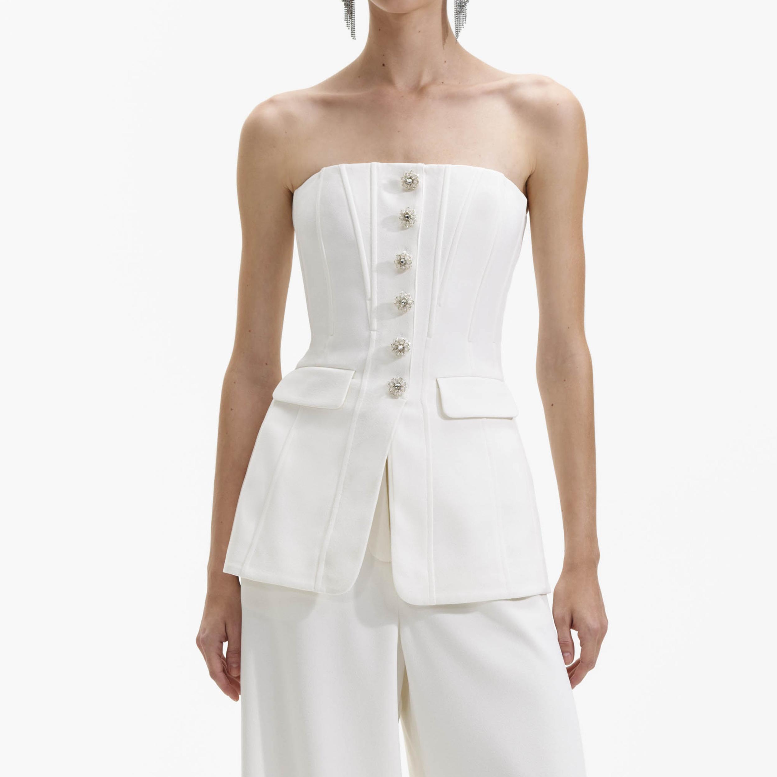 White Bandeau Crepe Jumpsuit Product Image