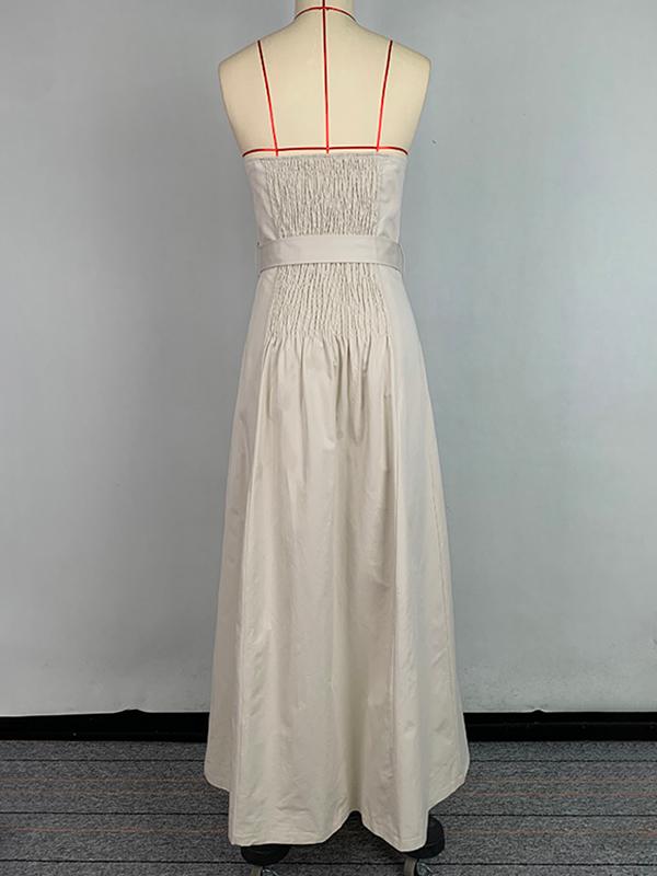 A-Line Loose Belted Buttoned Pockets Tube Maxi Dresses Product Image