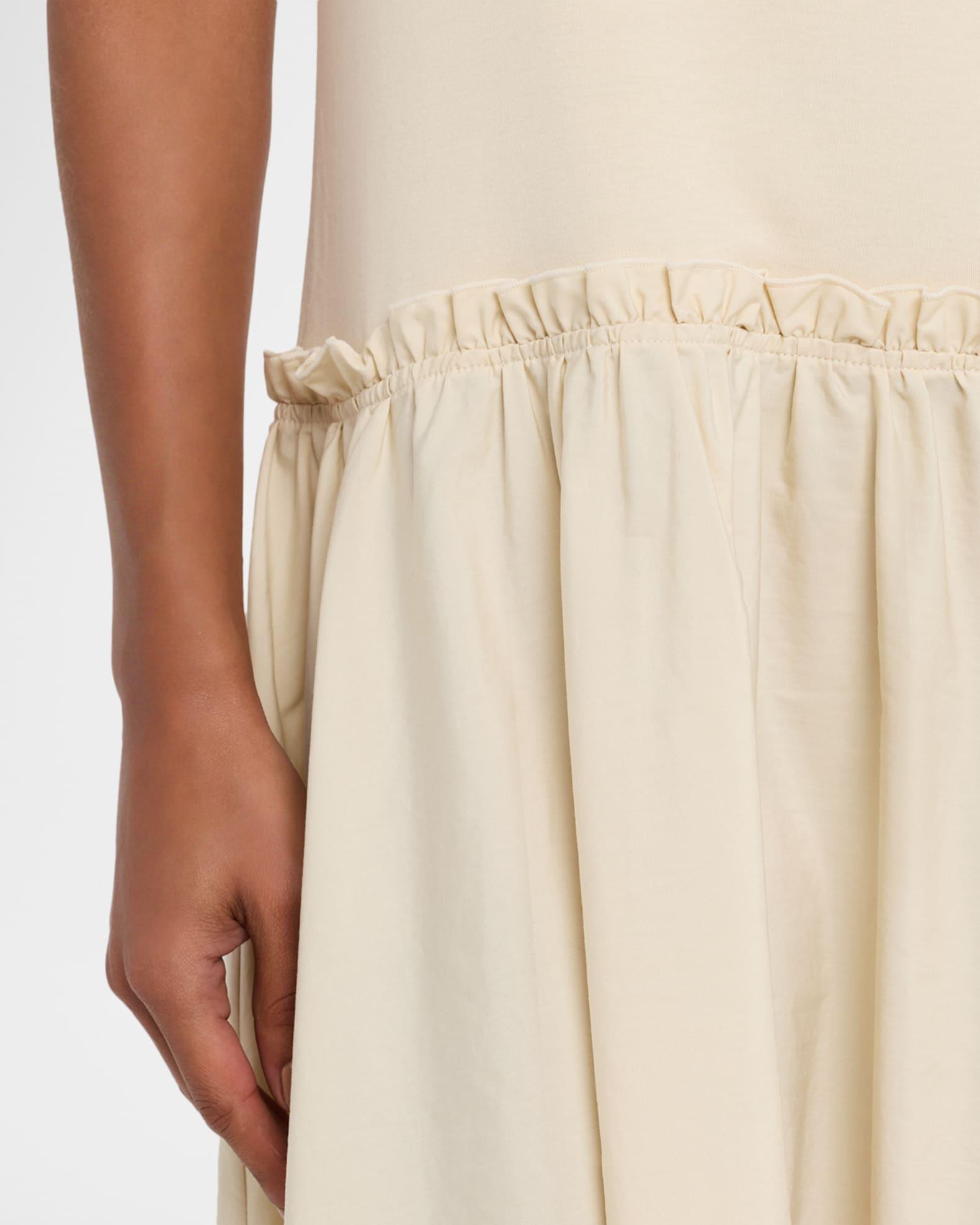 Cap-Sleeve Cotton Jersey & Poplin Midi Dress Product Image