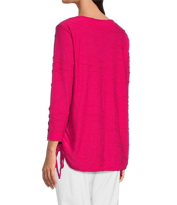 Ali Miles Knit Textured 3/4 Sleeve Side CinchTie Tunic Product Image