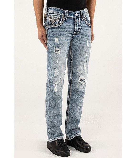 Rock Revival Emiliano Fleur-de-Lis Straight Leg Distressed Jeans Product Image