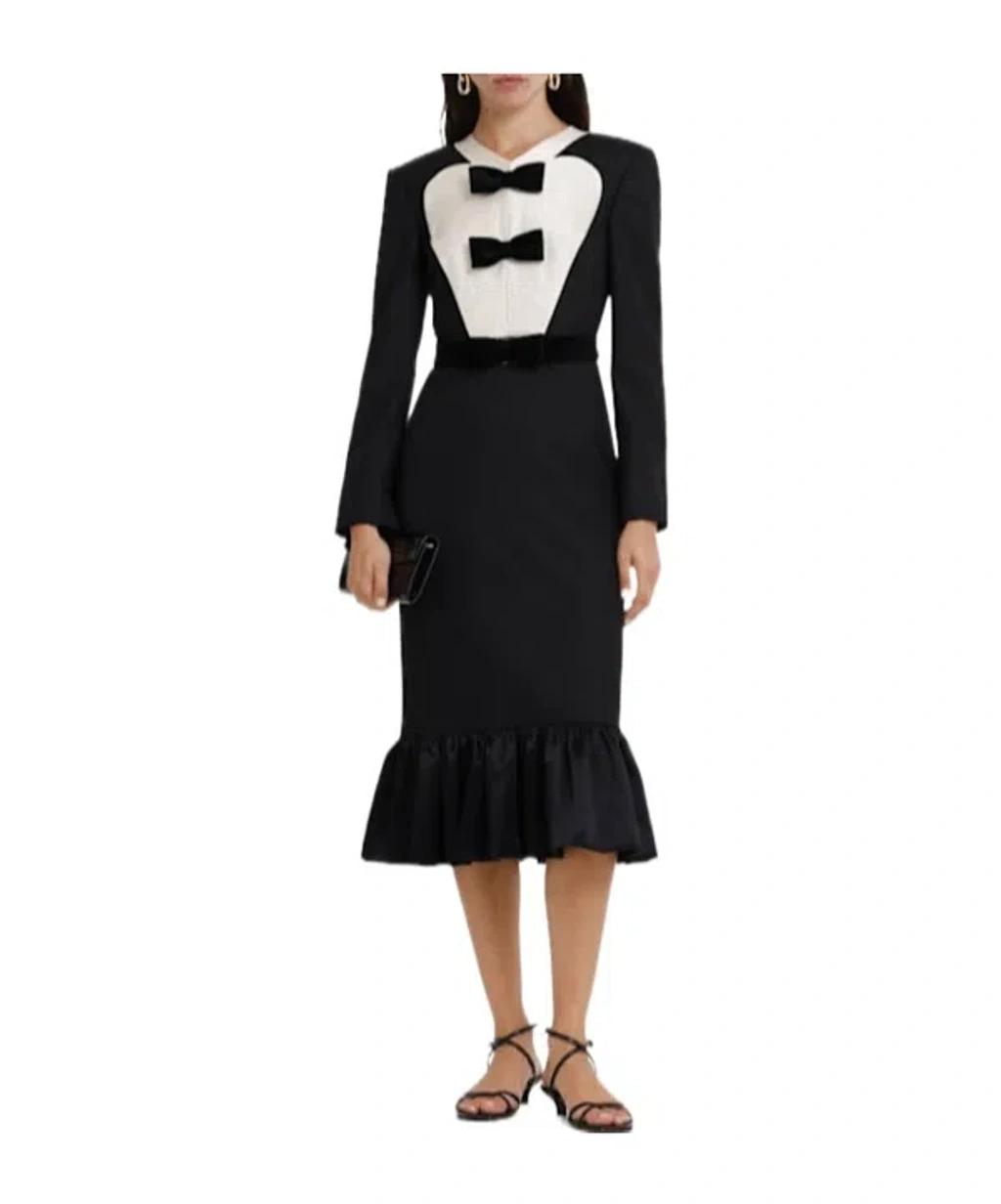 VALENTINO Virgin Wool Midi Dress With Bows In Black Product Image