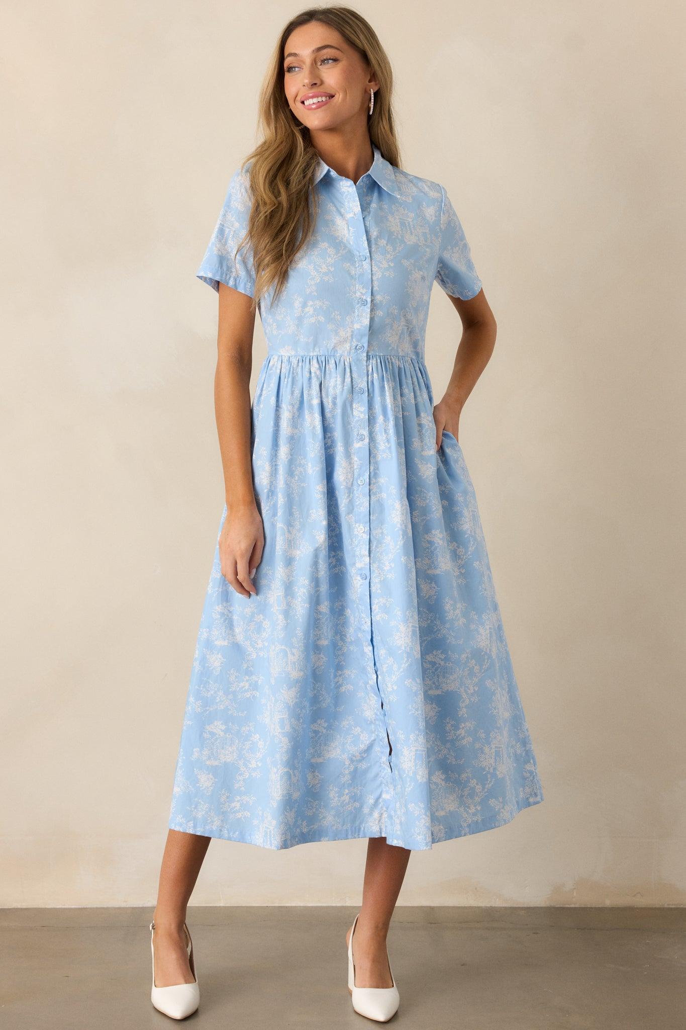 Believe It Cotton Light Blue Toile Maxi Dress Product Image