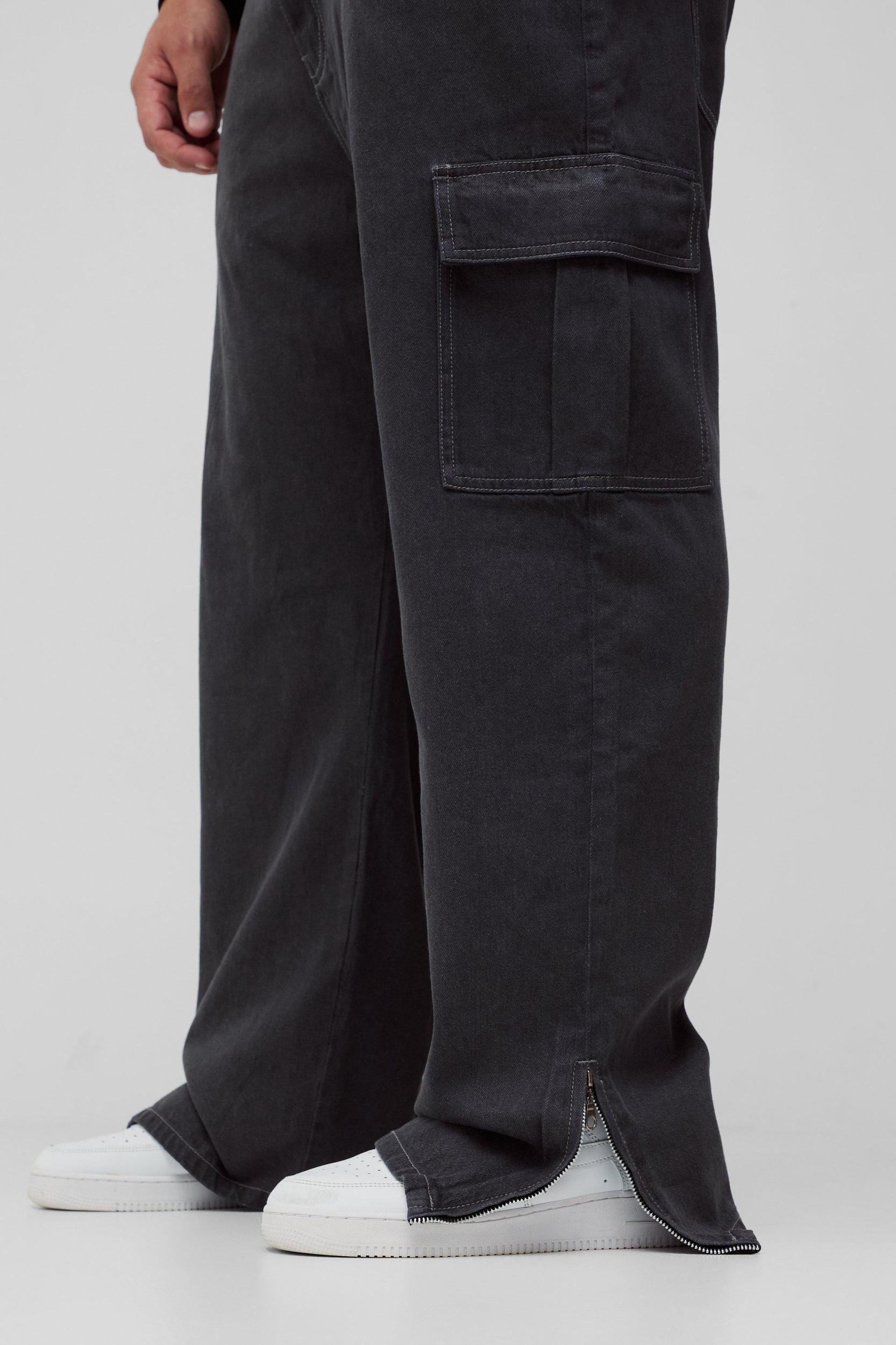Plus Zip Hem Straight Fit Cargo Jeans | boohooMAN USA Product Image