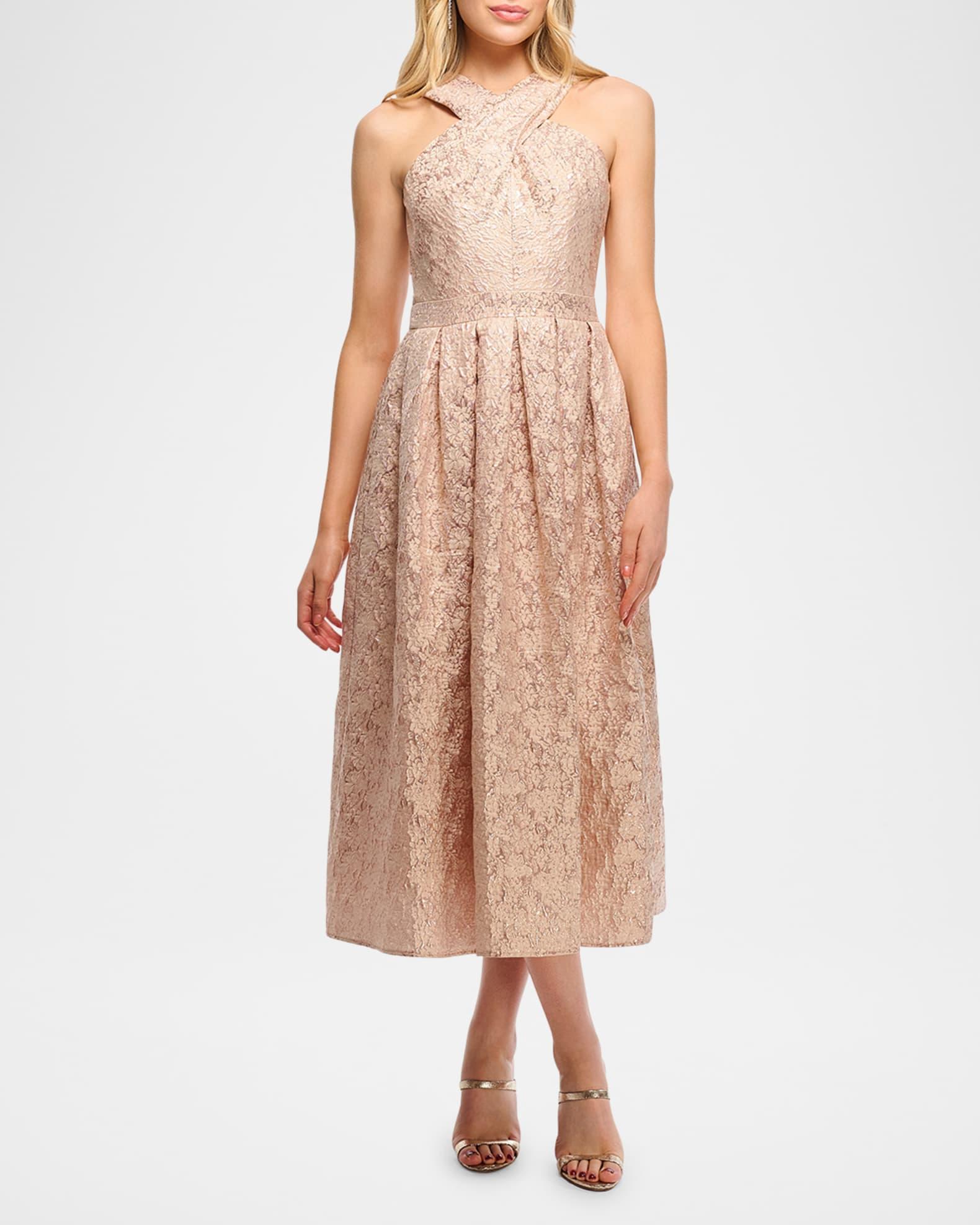 Ivanna Pleated Metallic Jacquard Midi Dress Product Image