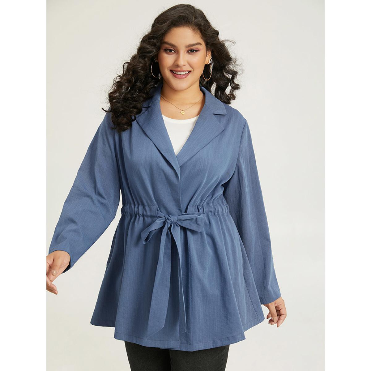 Plus Size Plain Drawstring Knot Gathered Coat Women Indigo Casual Plain Ladies Dailywear Winter Coats BloomChic 14-16/1X Product Image