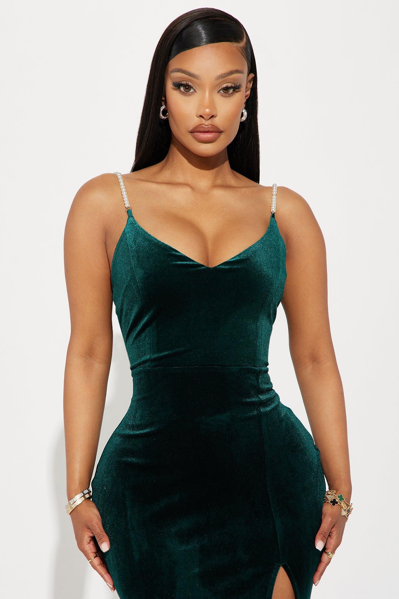 Pearly Nights Velvet Maxi Dress - Hunter Product Image