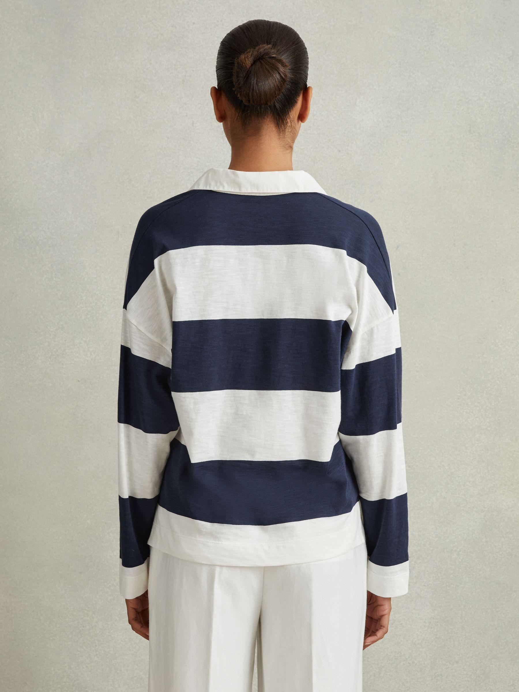 Striped Cotton Open-Collar Jumper in Navy/Ivory Product Image