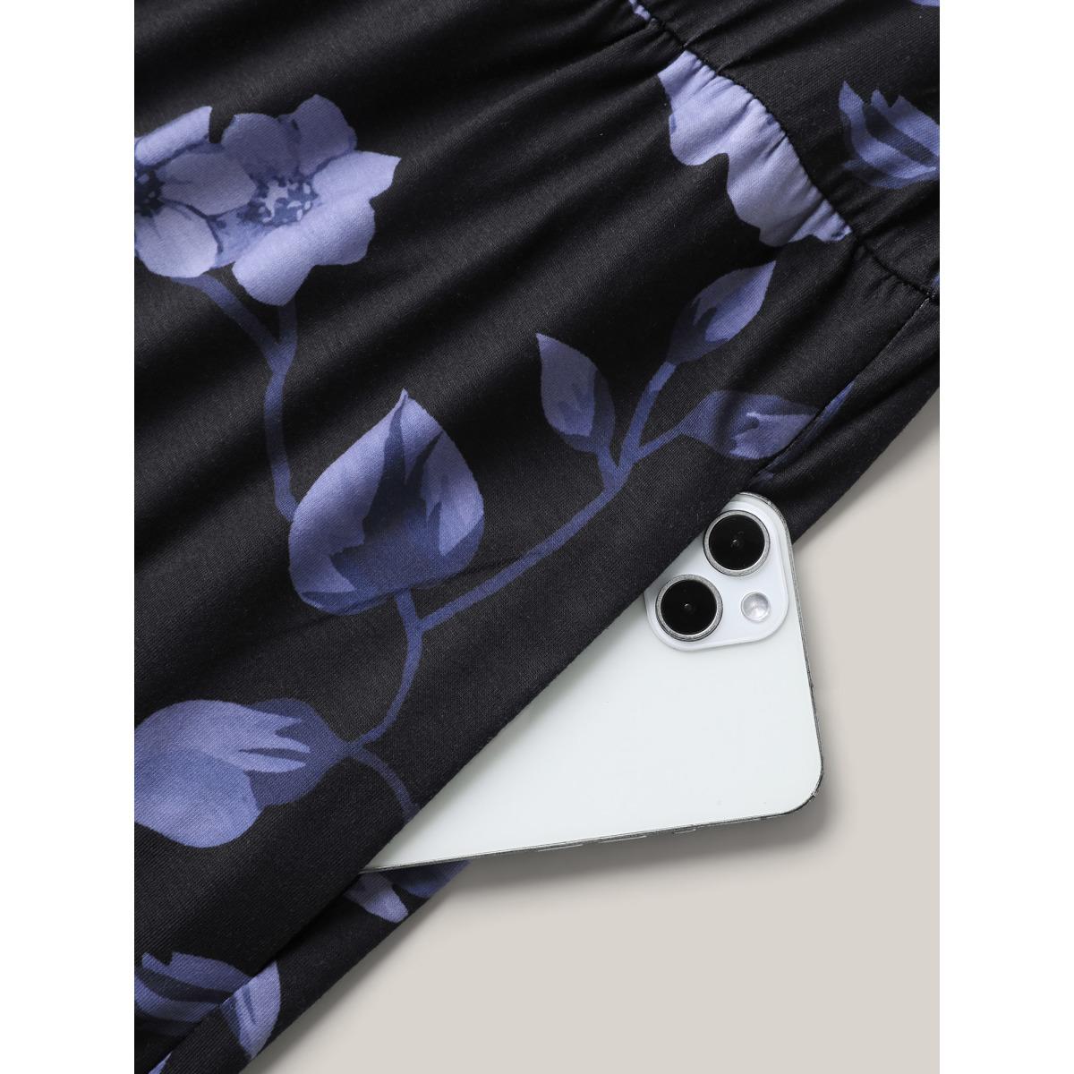 Plus Size Bluepurple Floral Print Stretchy Adjustable Straps Jumpsuit Women Elegant Sleeveless Non Everyday-Elegant Loose Jumpsuits BloomChic 22-24/3X Product Image