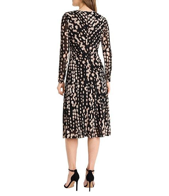 Maggy London Long Sleeve Printed Mesh Midi Dress Product Image