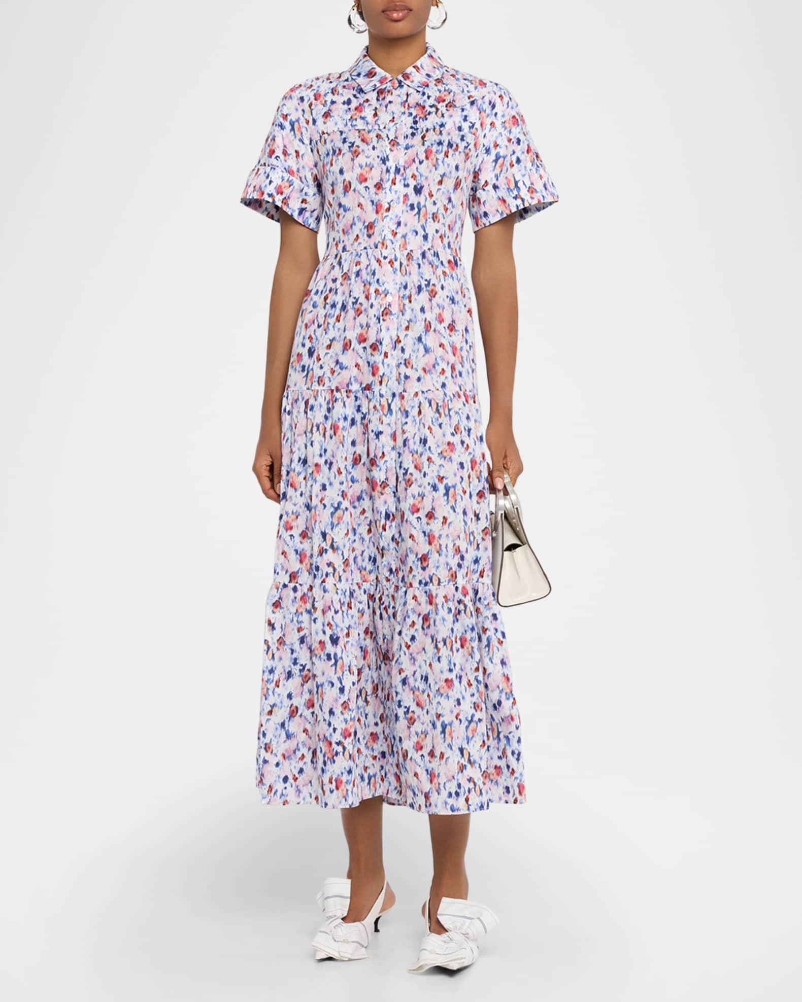 Blur Floral Short-Sleeve Midi Shirtdress Product Image
