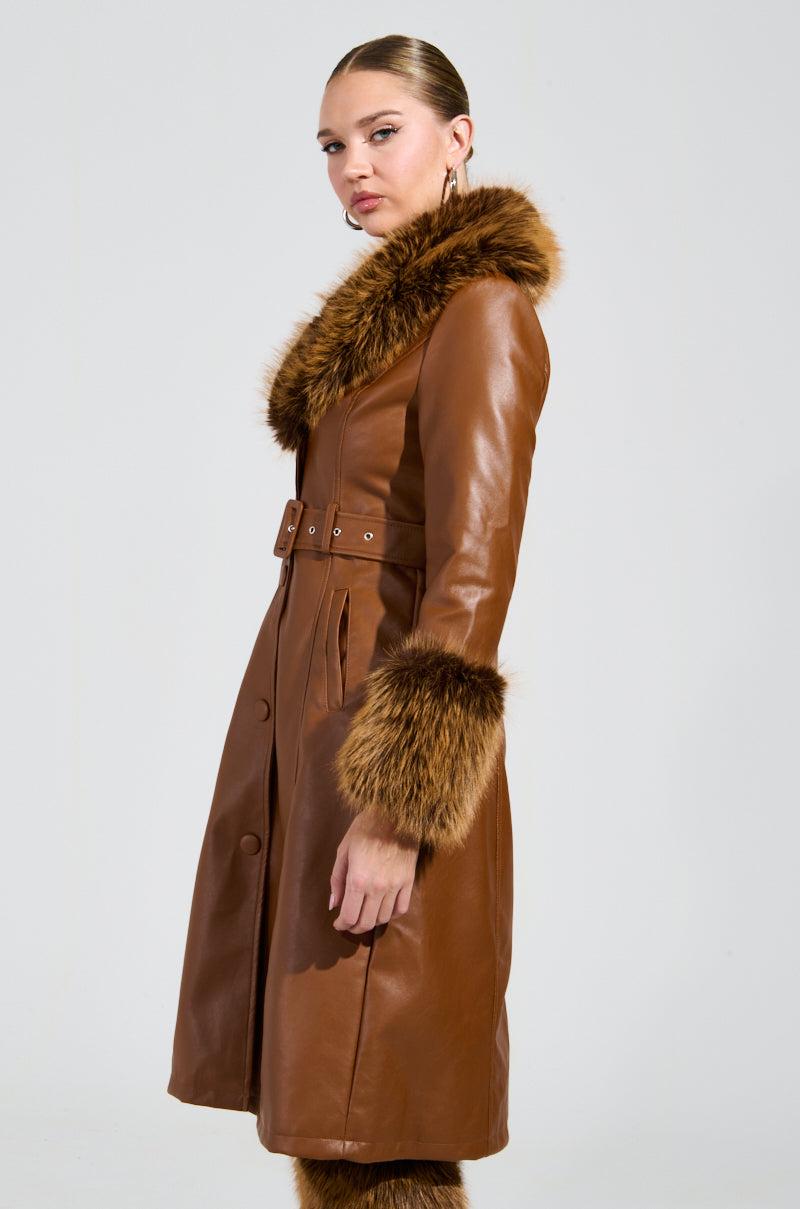 KAYA FUR LINED TRENCH IN TAN Product Image