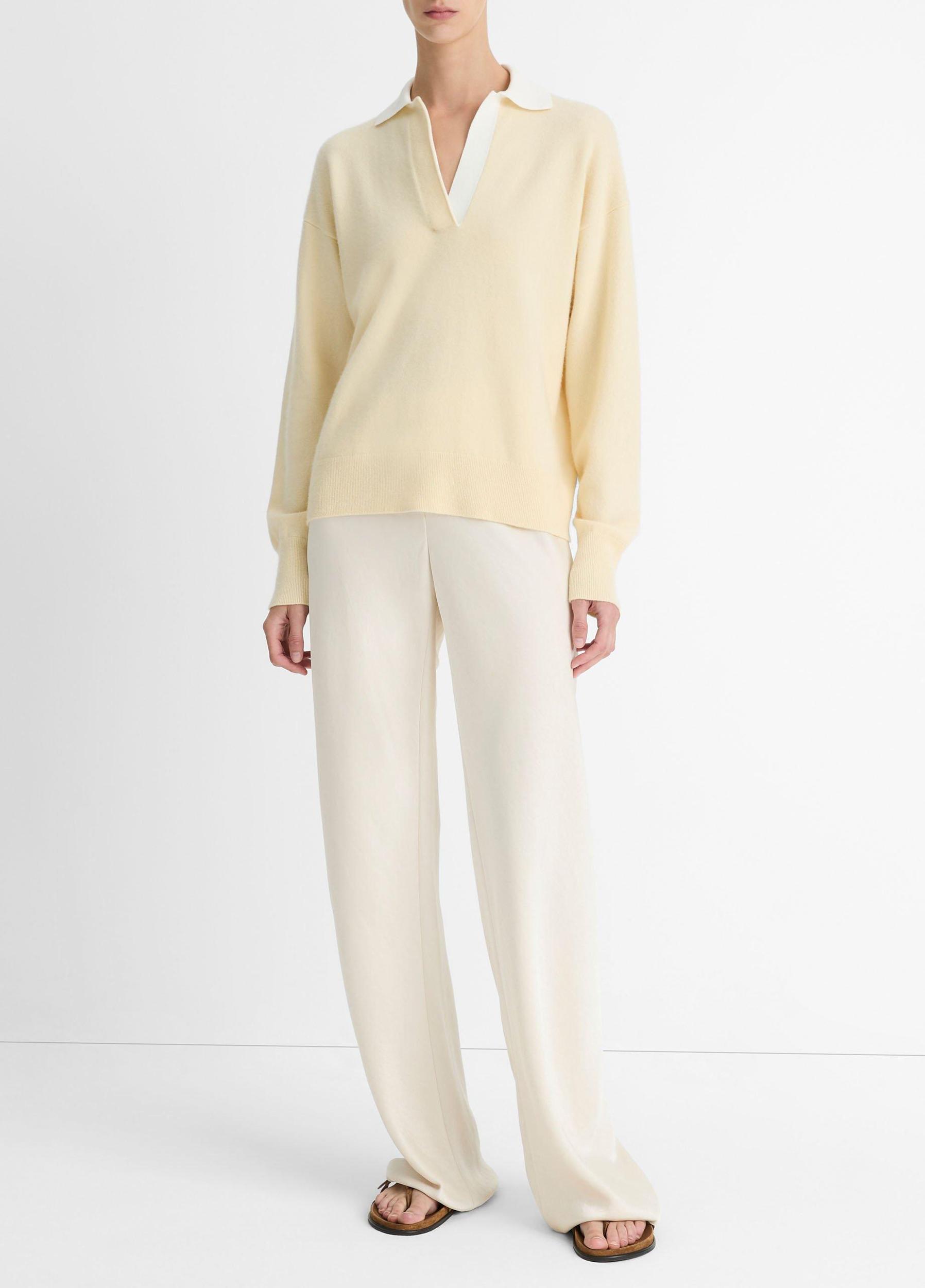 Wool & Cashmere-Blend Contrast-Collar Polo Sweater Product Image