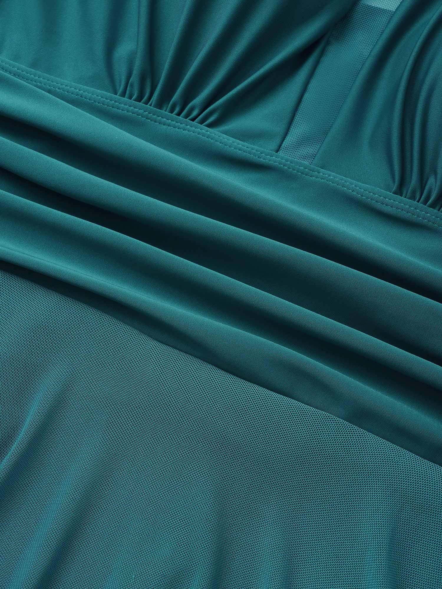 Knotted Back Mesh Insert Halter Swim Dress Female Product Image