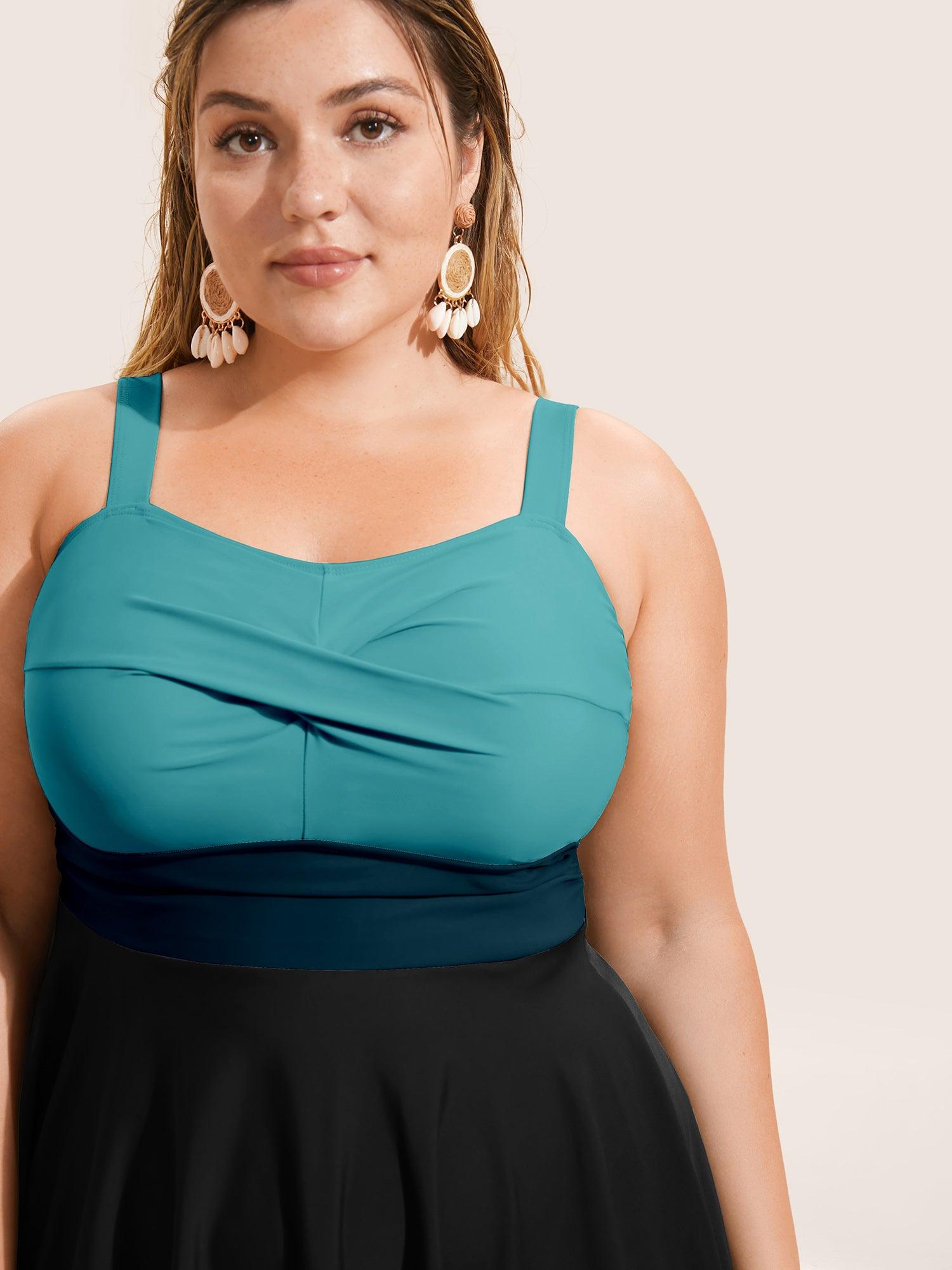 Twist Front Patchwork Adjustable Straps Swim Dress Female Product Image