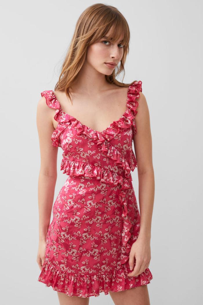 Elianna Burnout Frill Cami Dress- Raspberry Sorbet Product Image