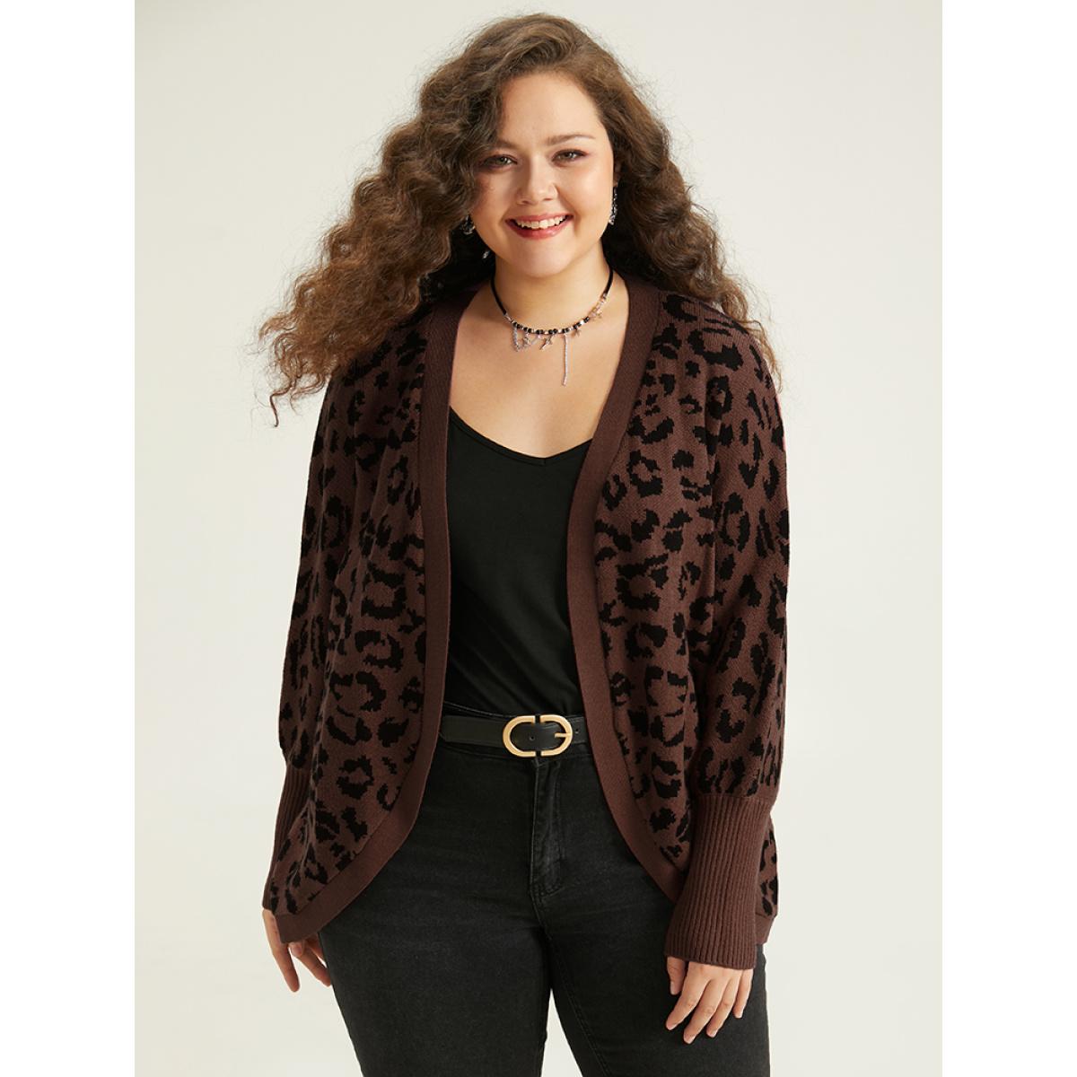 Plus Size Supersoft Essentials Leopard Curved Hem Cardigan DarkBrown Women Casual Loose Sleeveless Dailywear Cardigans BloomChic 10/M Product Image