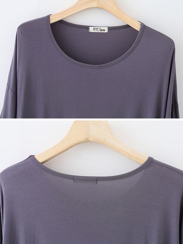 High Waisted Loose Solid Color Split-Joint Round-Neck Pajama Dress Product Image