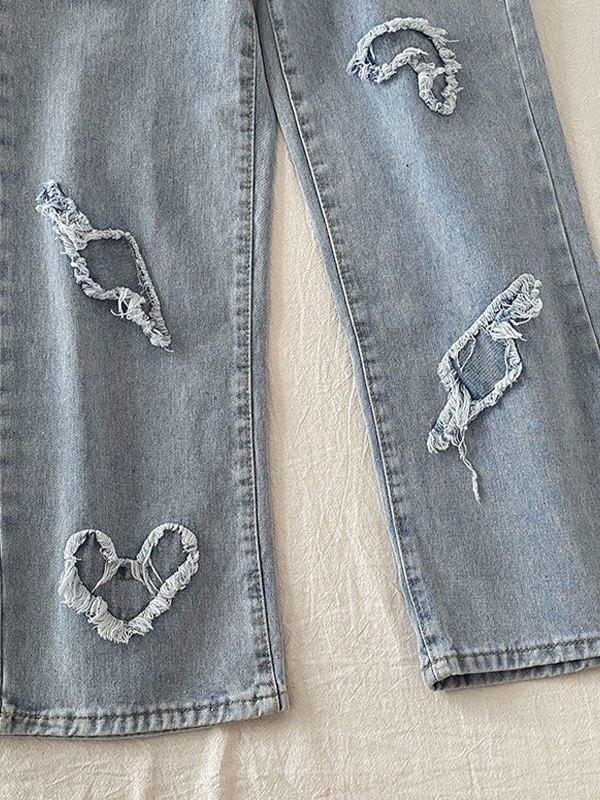 Men's Heart Patch Light Wash Loose Jeans Product Image