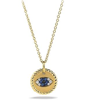 Womens Cable Collectibles Evil Eye Necklace in 18K Yellow Gold with Pav Blue Sapphires and Diamonds, 11mm Product Image