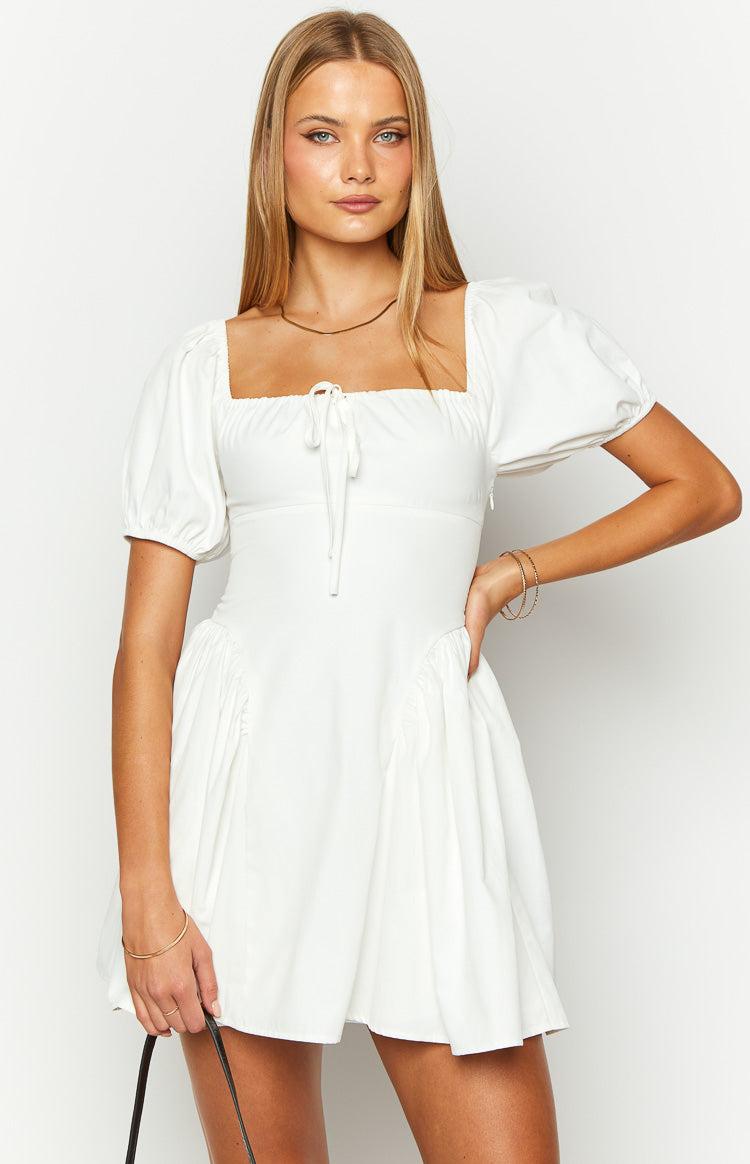 Emma White Puff Sleeve Mini Dress Product Image