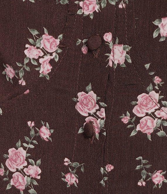 Le Lis Floral Printed Square Neck Button Front Corset Lace Trim Coordinating Tank Top Product Image