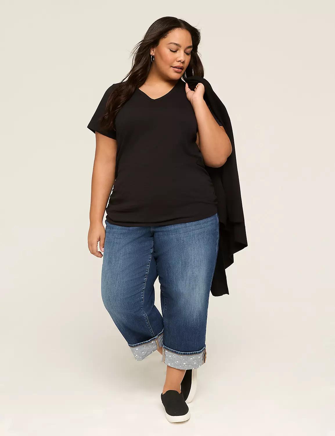 Short-Sleeve V-Neck Side-Ruched Tee Product Image