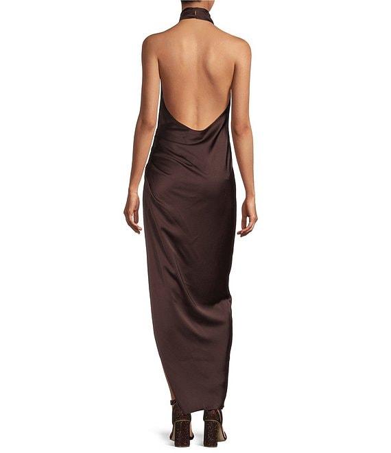 Gianni Bini Yelena Satin High Mock Neck Sleeveless Long Sheath Dress Product Image