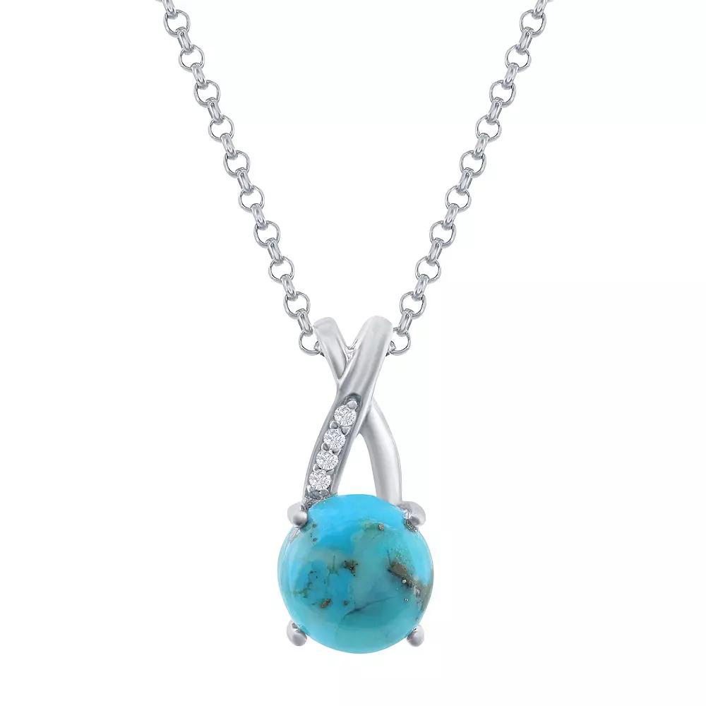 Sterling Silver Turquoise & Cubic Zirconia Bale Pendant Necklace, Women's, Size: 18" Product Image
